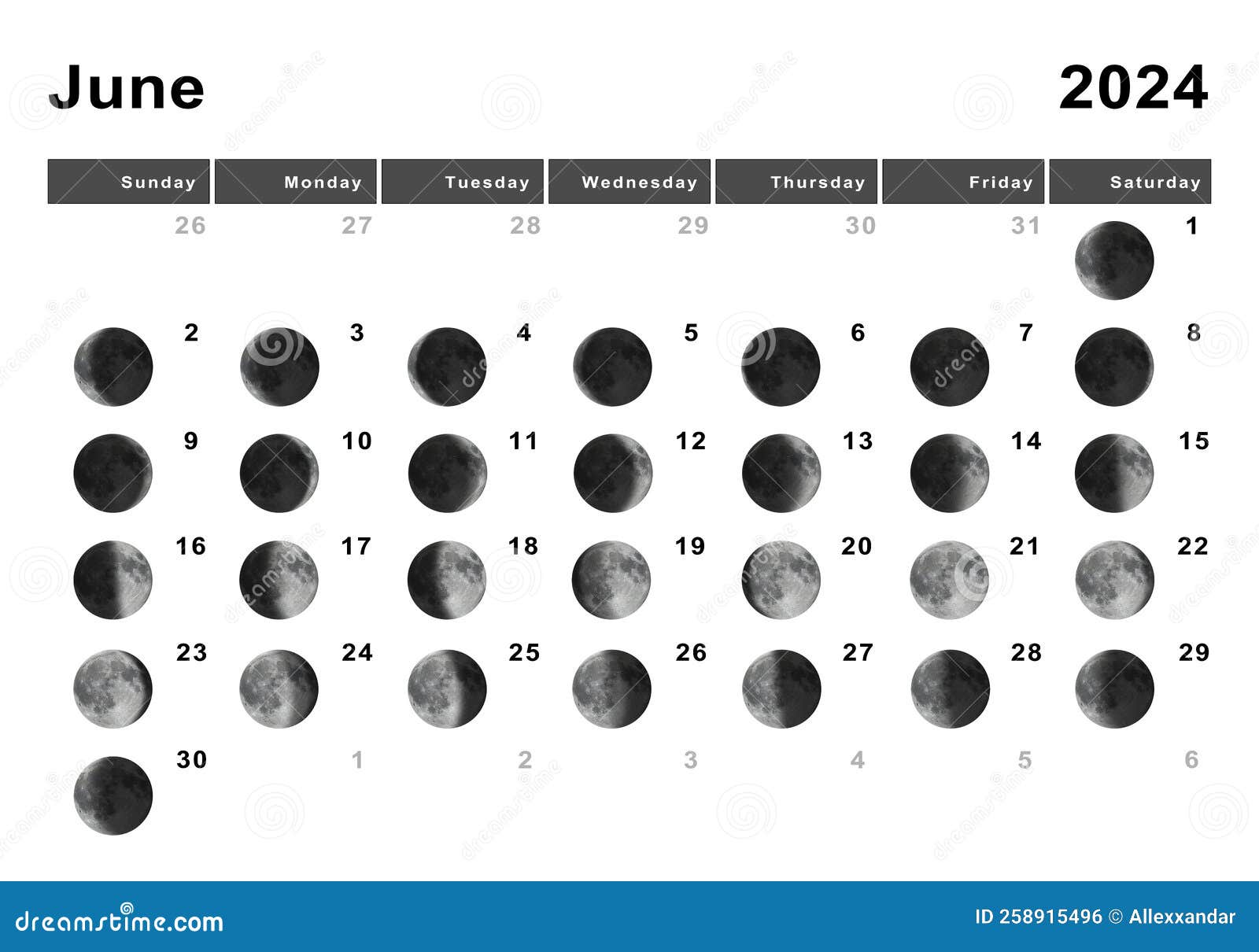 Ciclo Lunar De Luna De Junio De 2024 Stock de ilustración Ilustración