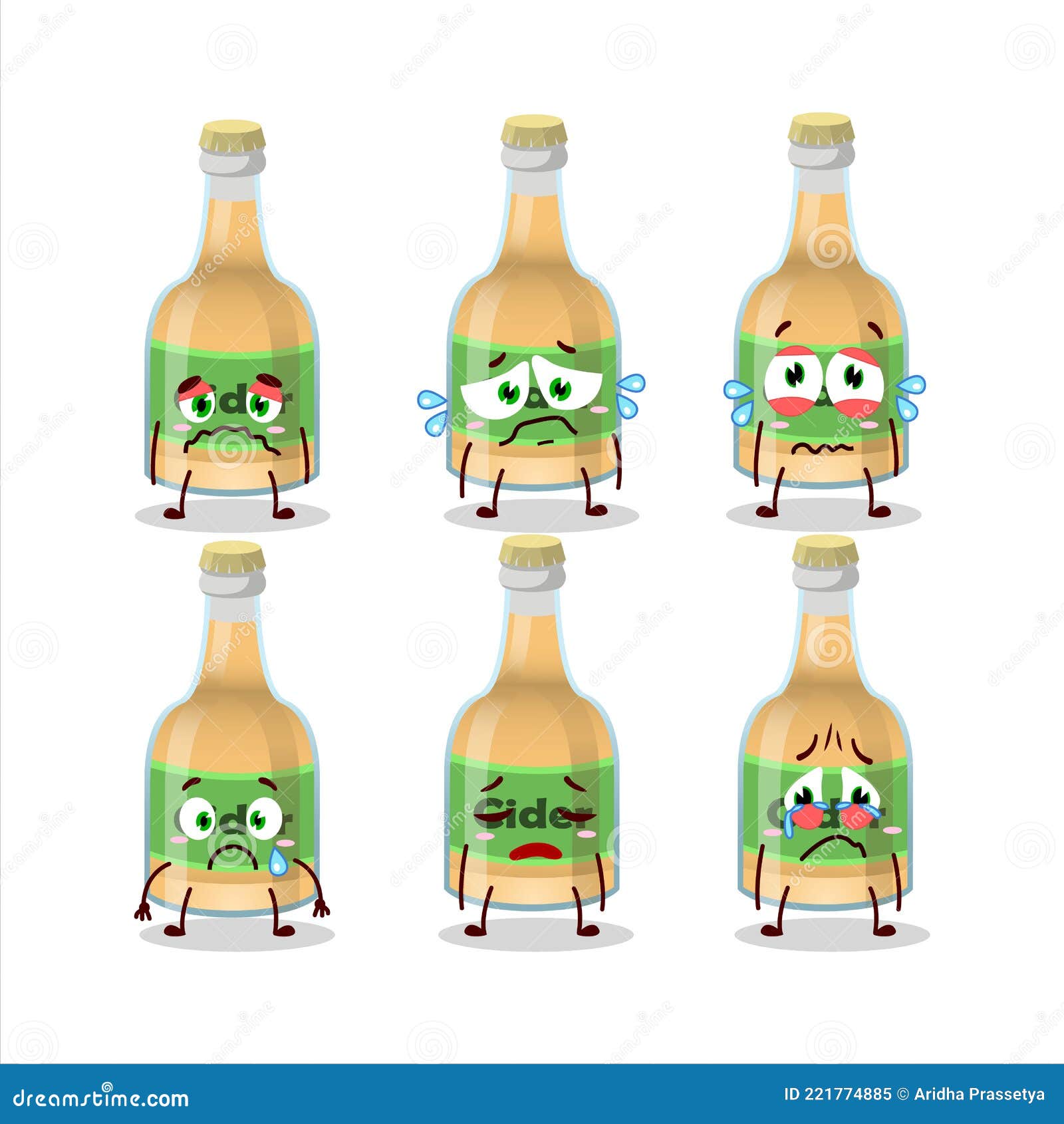 Cider Bottle Cartoon Character with Sad Expression Stock Vector