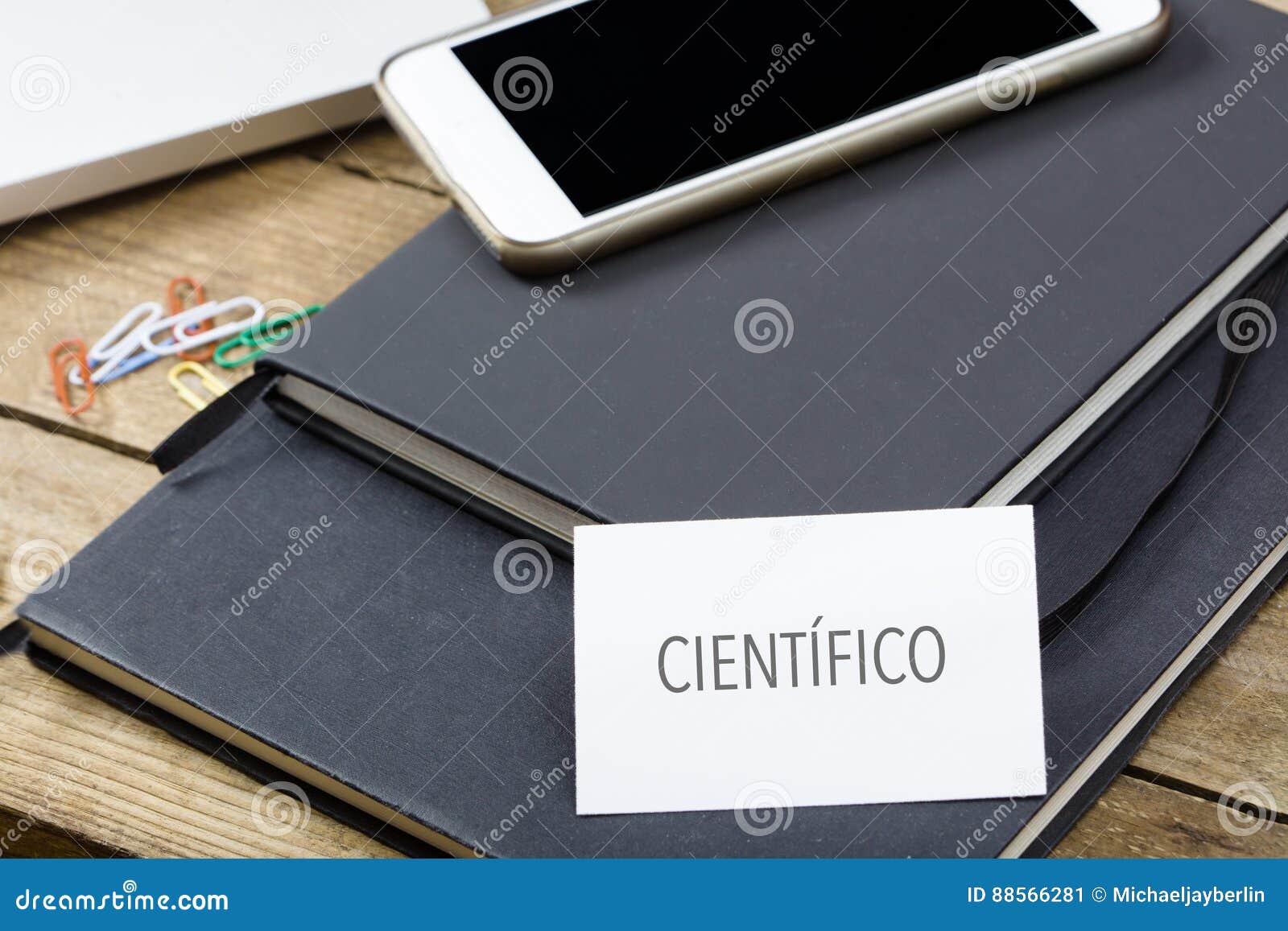 cientifico, spanish text for scientist business card on office d