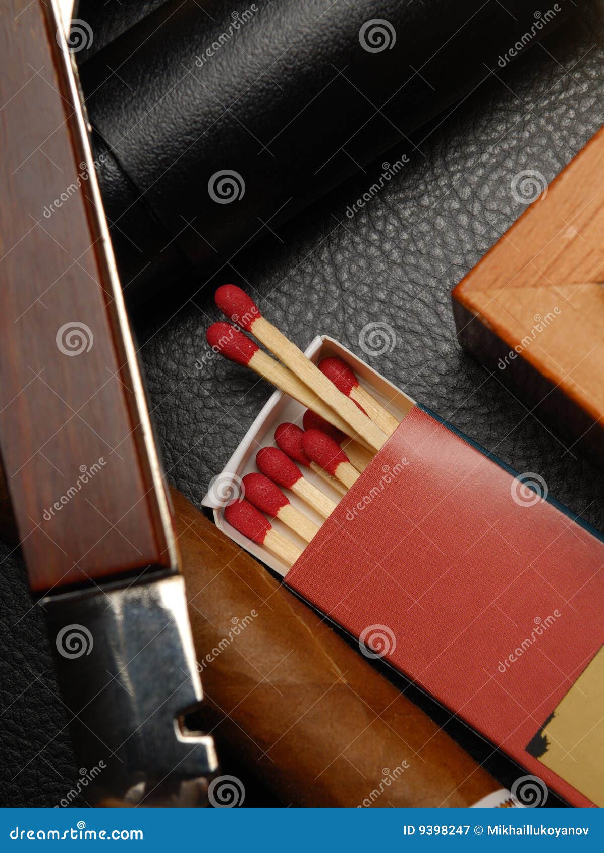 Cigar and matches stock image. Image of wood, leather 9398247