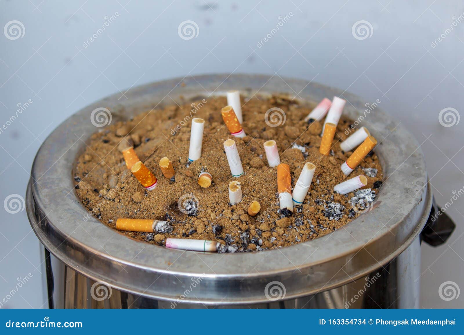 Cigarette on Bin with Sand. Stock Photo Image of object, habit 163354734