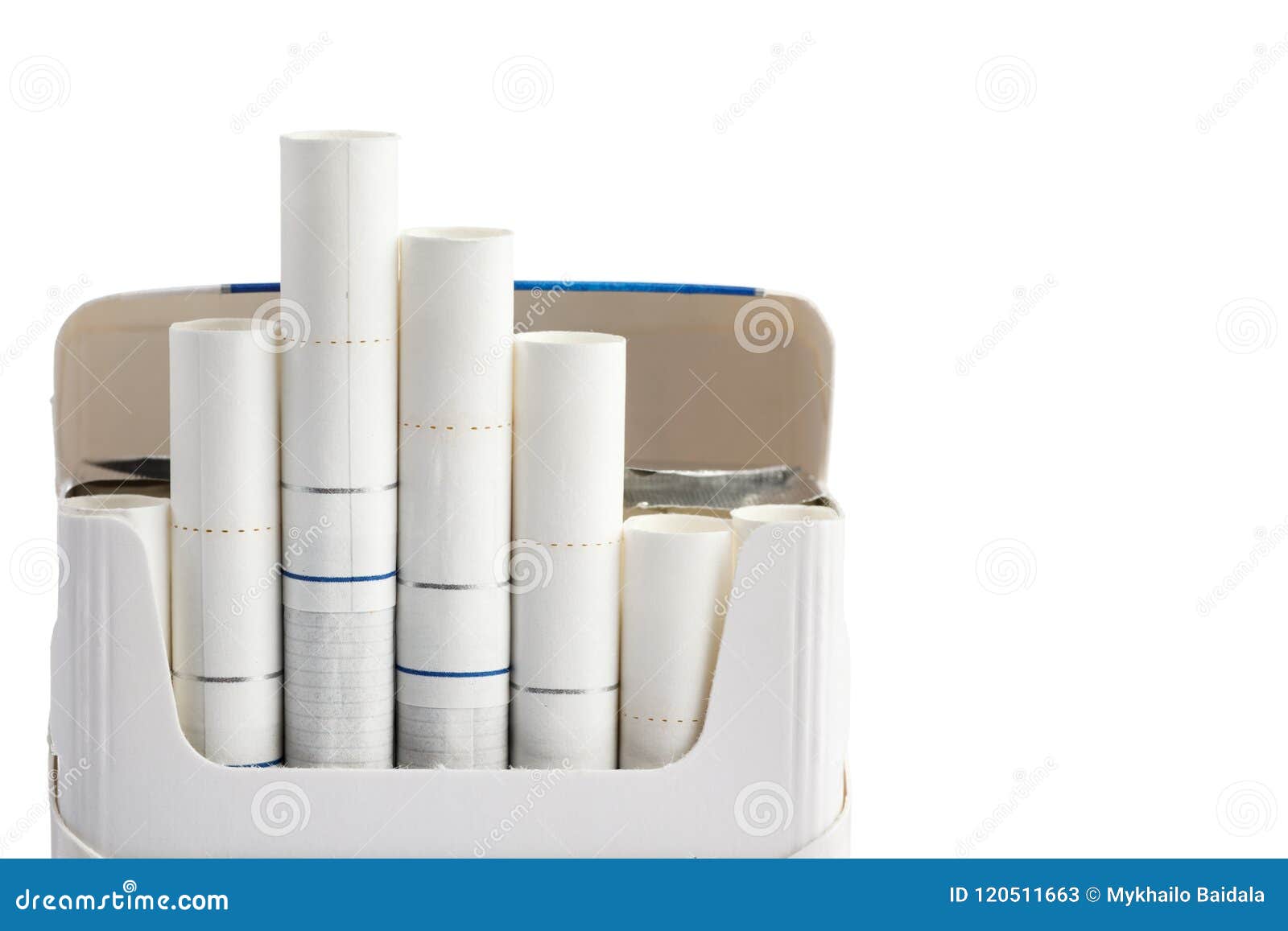 Cigarettes with White Filter in a Pack, Isolated on White Background