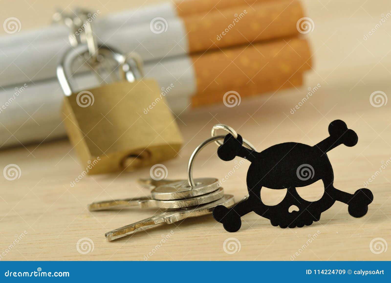 cigarettes wrapped around with chain and locked by padlock and k