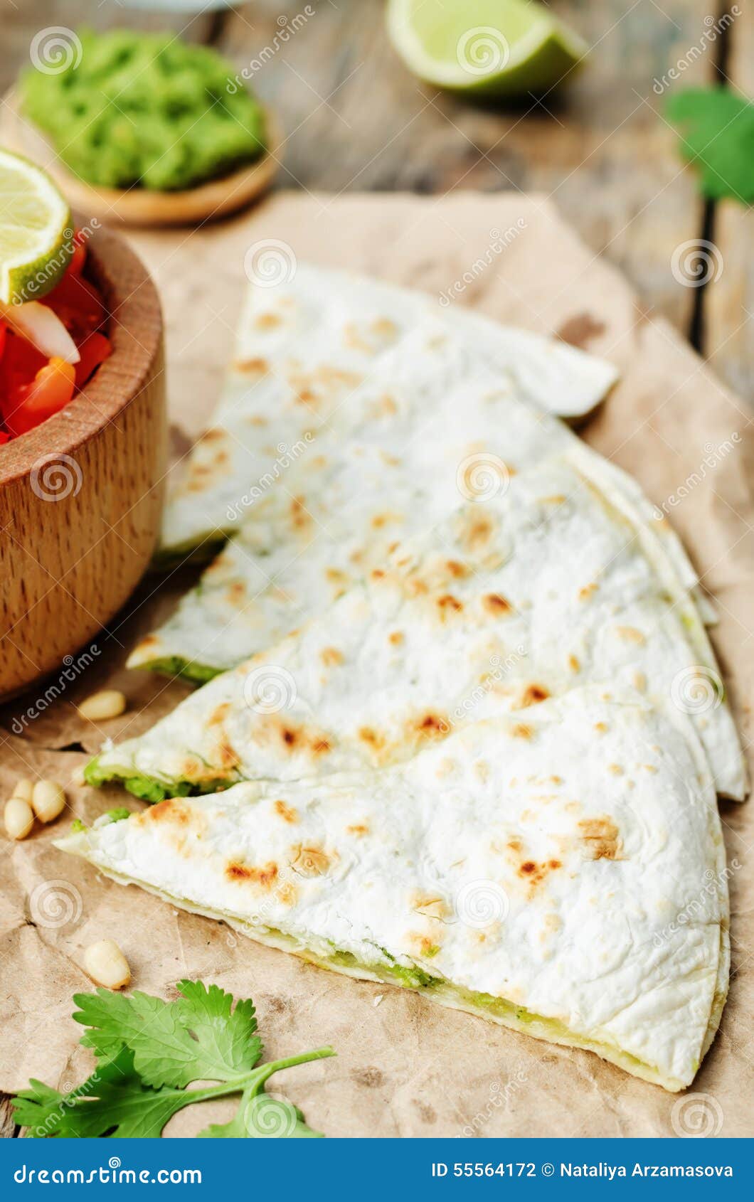 Cilantro pesto quesadilla stock photo. Image of avocado 55564172