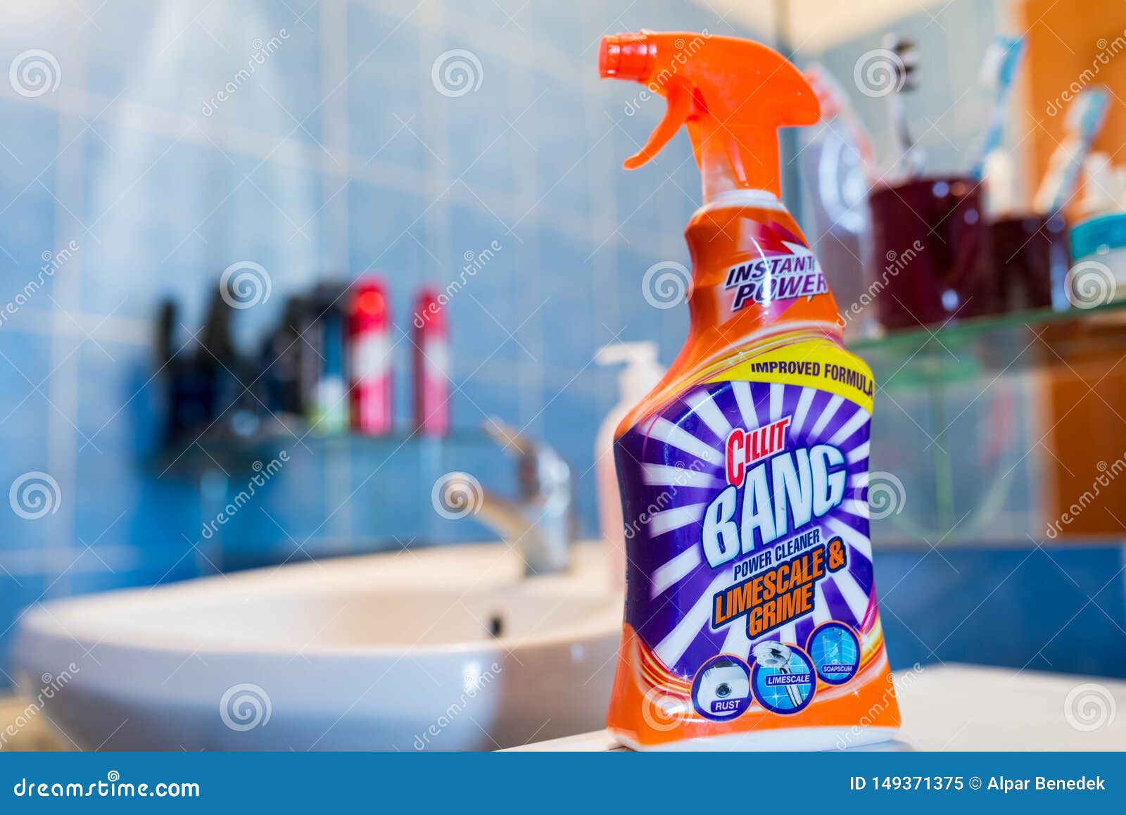 Cillit Bang Liquid Cleaner in the Bathroom, Shallow Depth of Field
