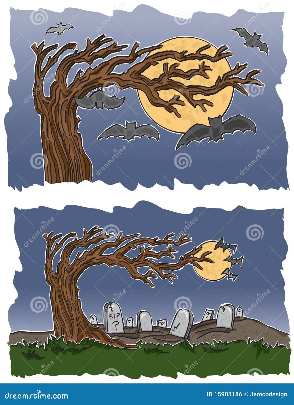 Arte di vettore in illustratore 8. Un cimitero e blocchi sotto una luna piena, che cosa potrebbe essere più Halloweeny! Profilo, colore e priorità bassa sugli strati separati.