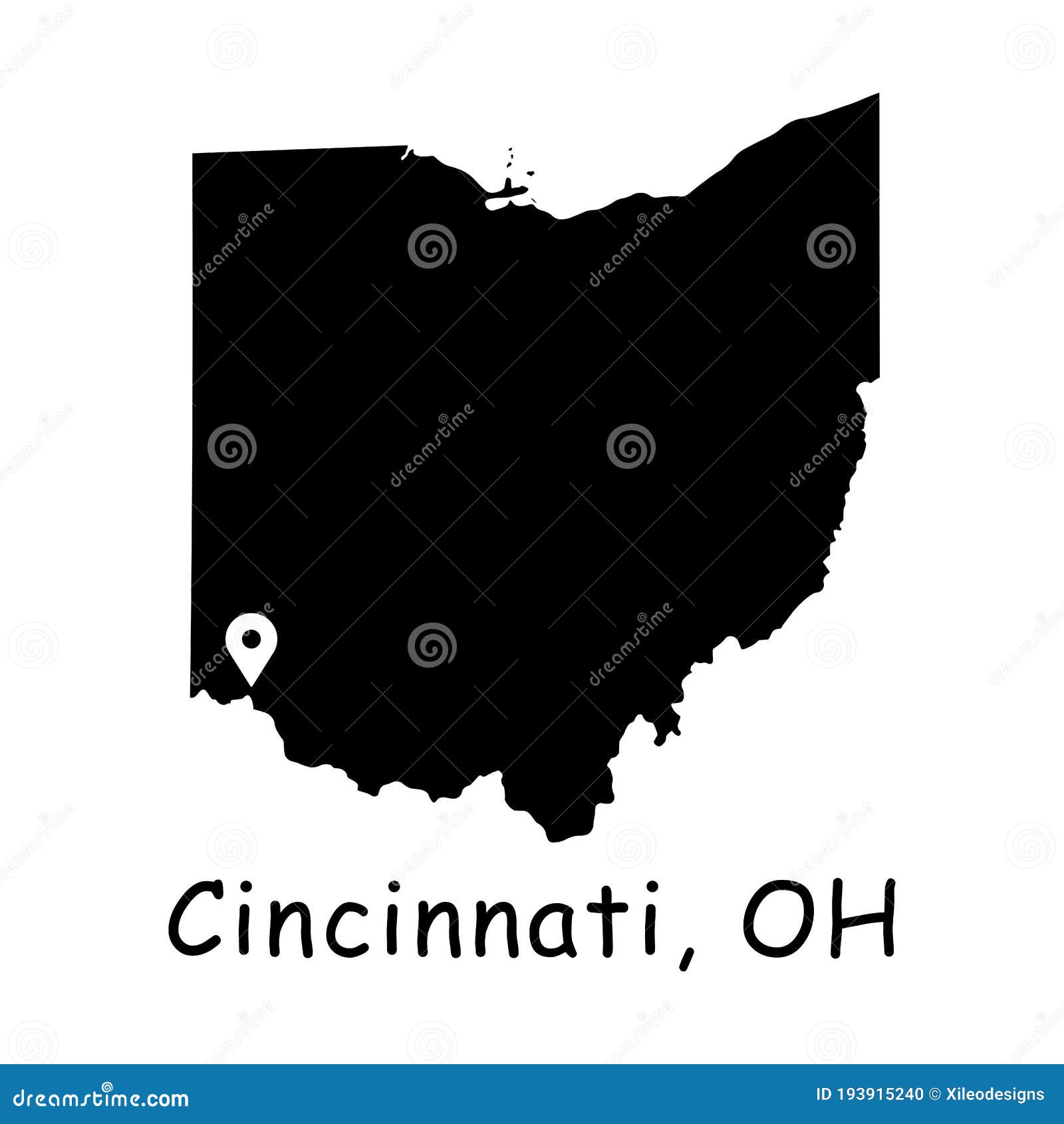 Map Of Cincinnati Ohio Cincinnati On Ohio State Map. Detailed Oh State Map With Location Pin On Cincinnati City. Black Silhouette Vector Map Isolated On Stock Vector - Illustration Of Flat, Isolated: 193915240
