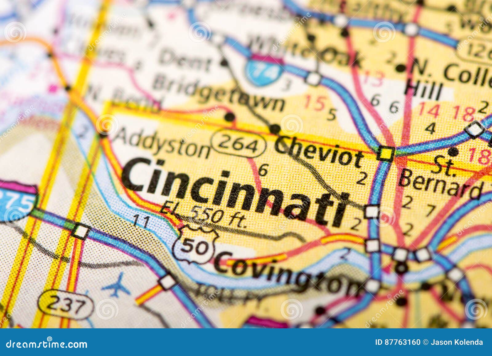 Cincinnati, Ohio en mapa foto de archivo. Imagen de colorido 87763160