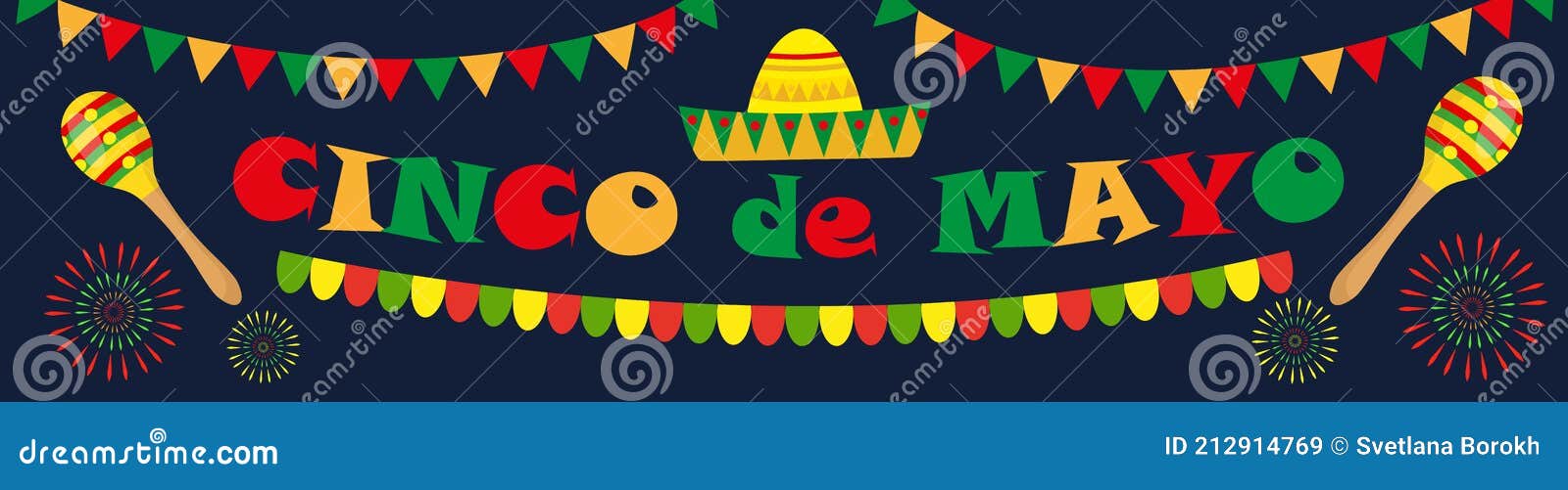 cinco de mayo banner. mexican template for your  with sambrero, maracas.  