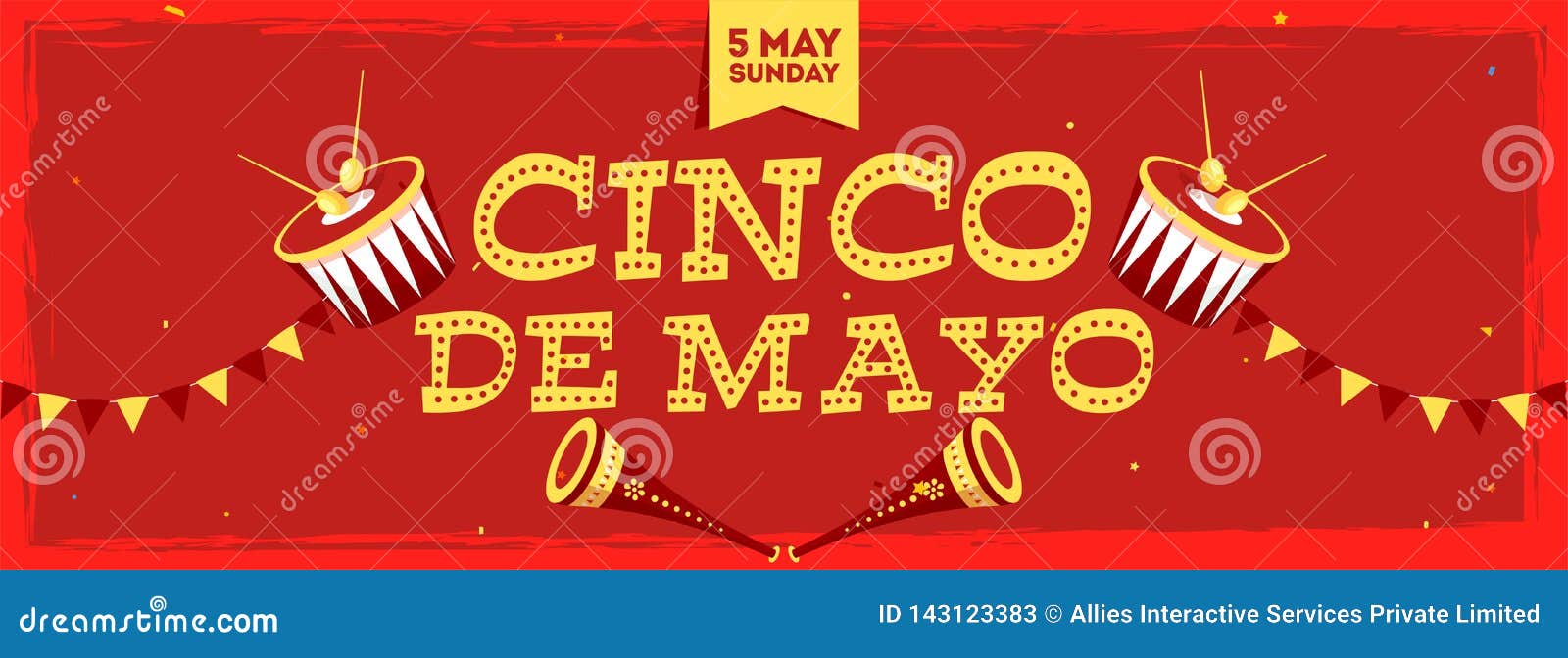Cinco De Mayo Celebration Header Banner or Poster with Date of 5 May
