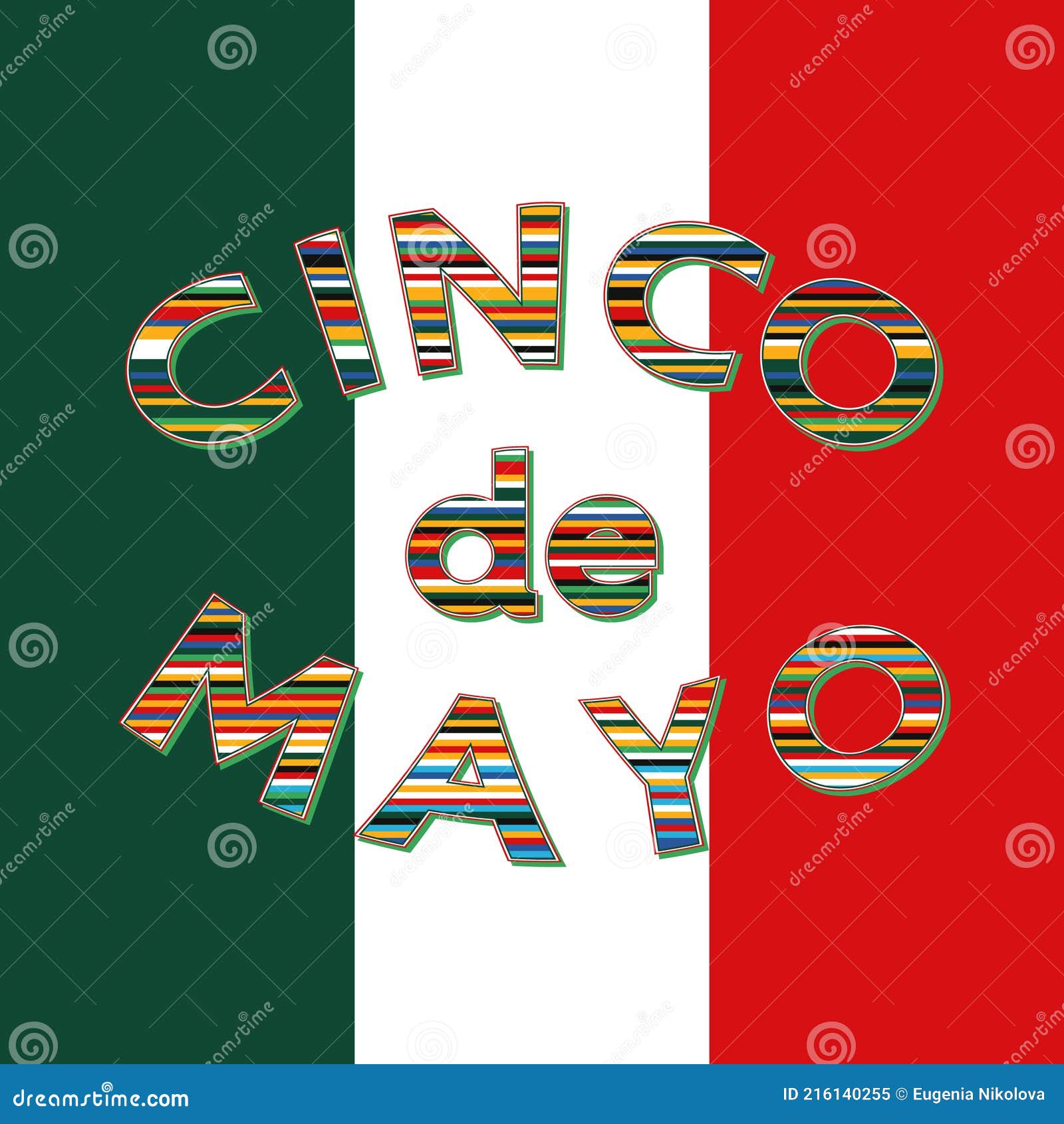 cinco de mayo holiday in mexico- text and mexican flag background.  for may 5th