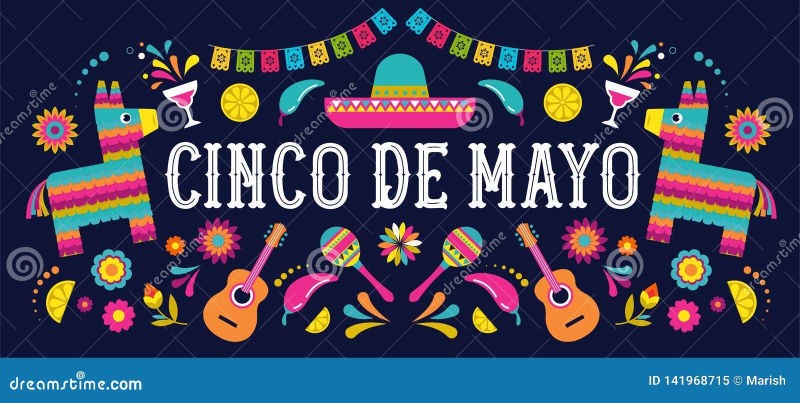 cinco de mayo - may 5, federal holiday in mexico. fiesta banner and poster  with flags, flowers, decorations