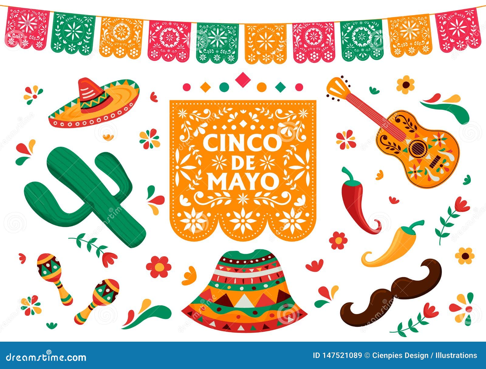 cinco de mayo set of mexican culture decoration