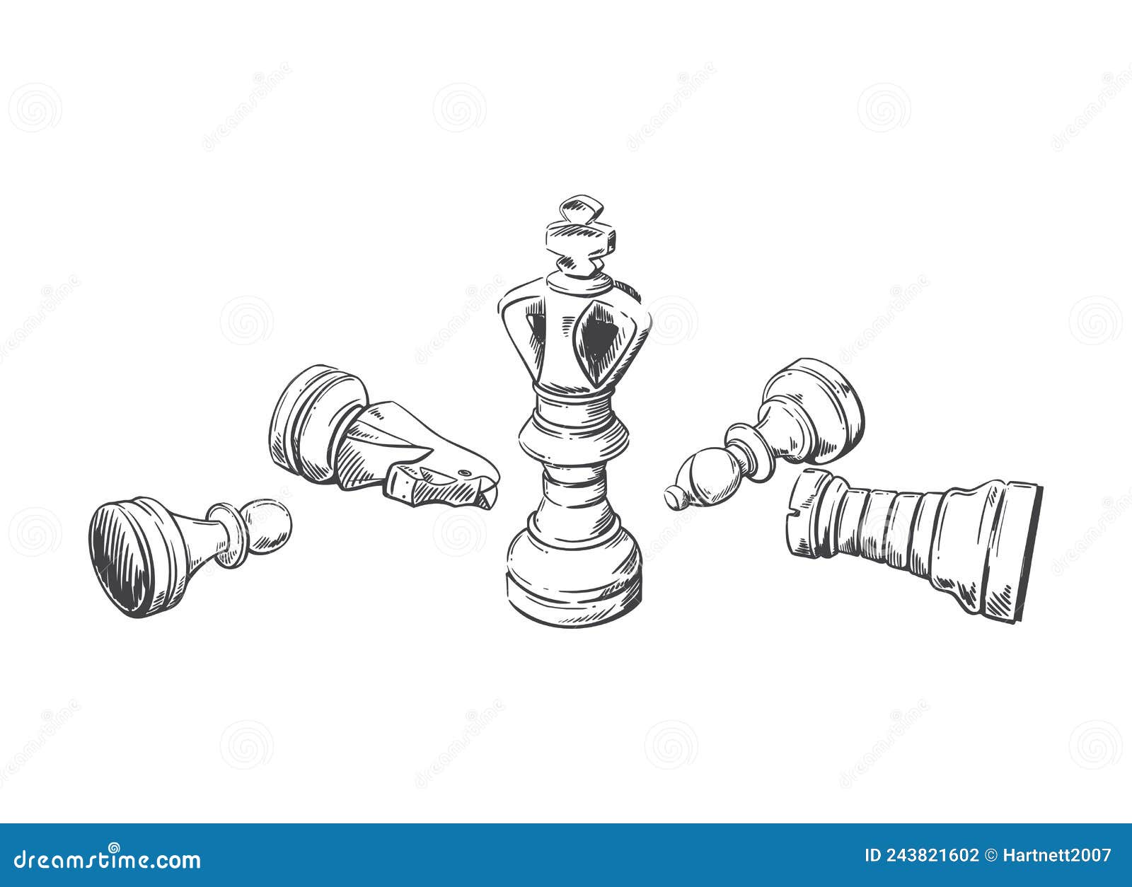 Peças de xadrez em estilo de desenho ilustração vetorial desenhada