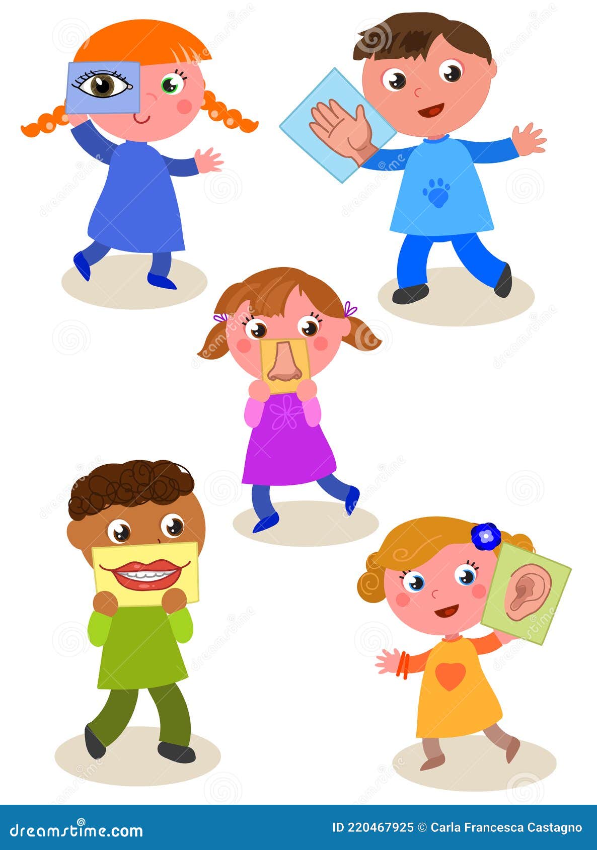 Cinco Sentidos Dibujos Animados Niños Vector Ilustración del Vector -  Ilustración de sentidos, sensorial: 220467925