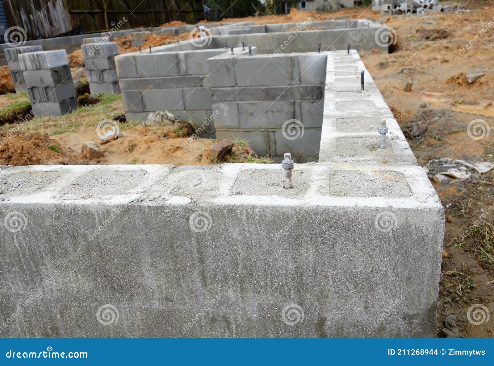 Cinder Block Foundation Being Built for New Home Construction Stock