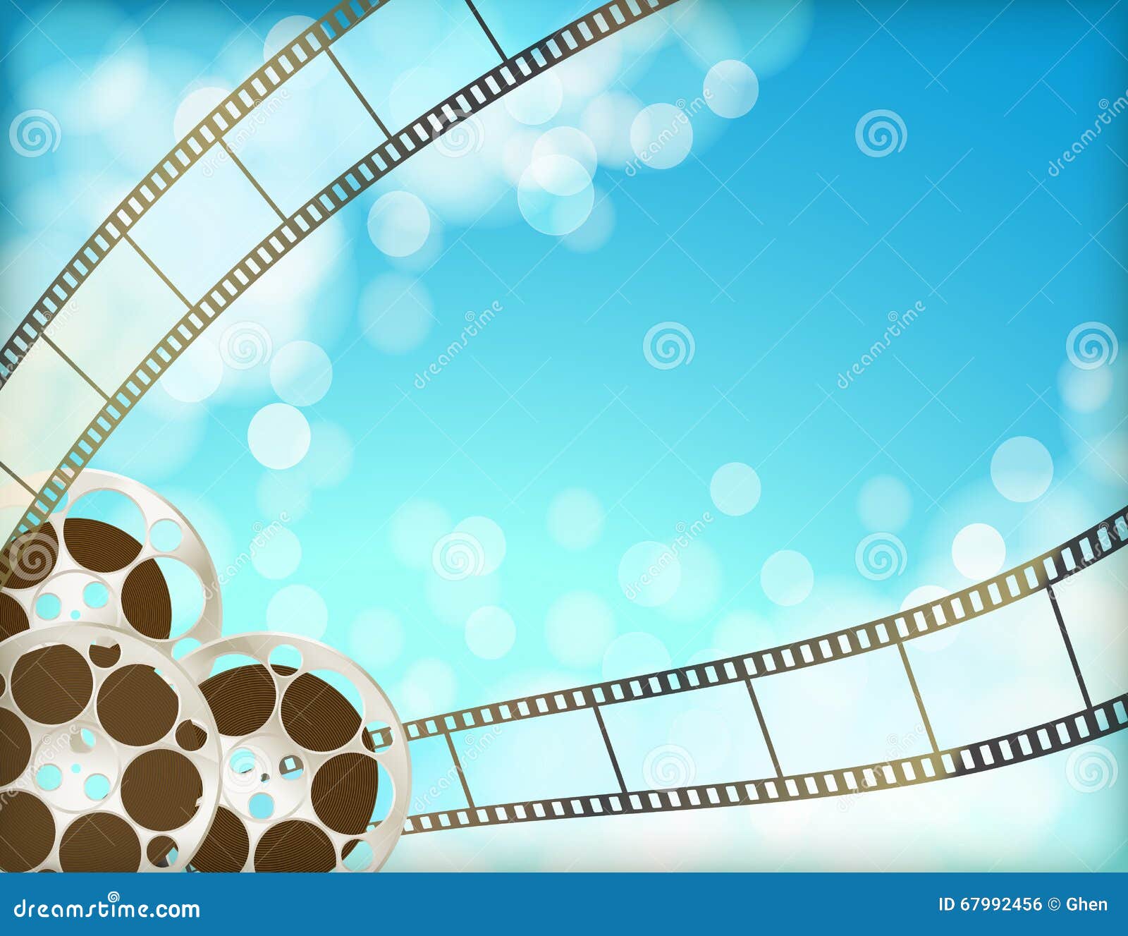 Cinema Blue Background with Retro Film Strip, Film Reel Stock