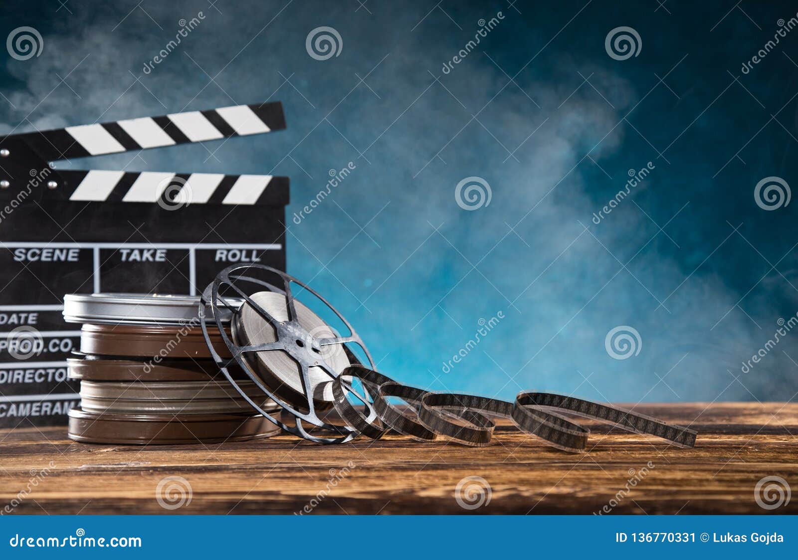 Cinema Concept of Vintage Film Reel with Popcorn. Stock Image