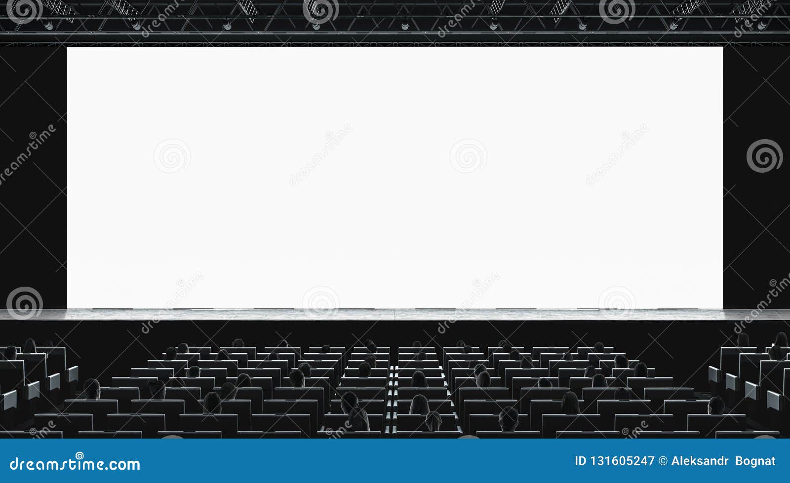 Download Cinema Hall With Auditorium Watching Movie On Blank Screen Mockup Stock Illustration ...