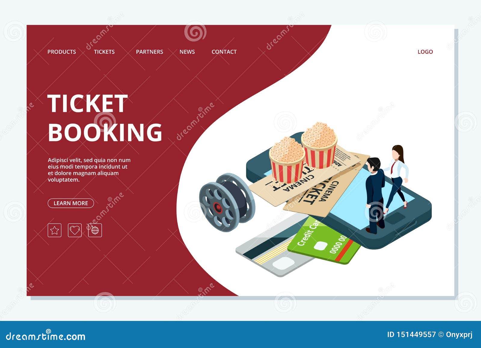 Cinema Ticket Booking Web Page Template Vector Isometric Cinema Landing Page Stock Vector Illustration Of Entertainment Poster 151449557