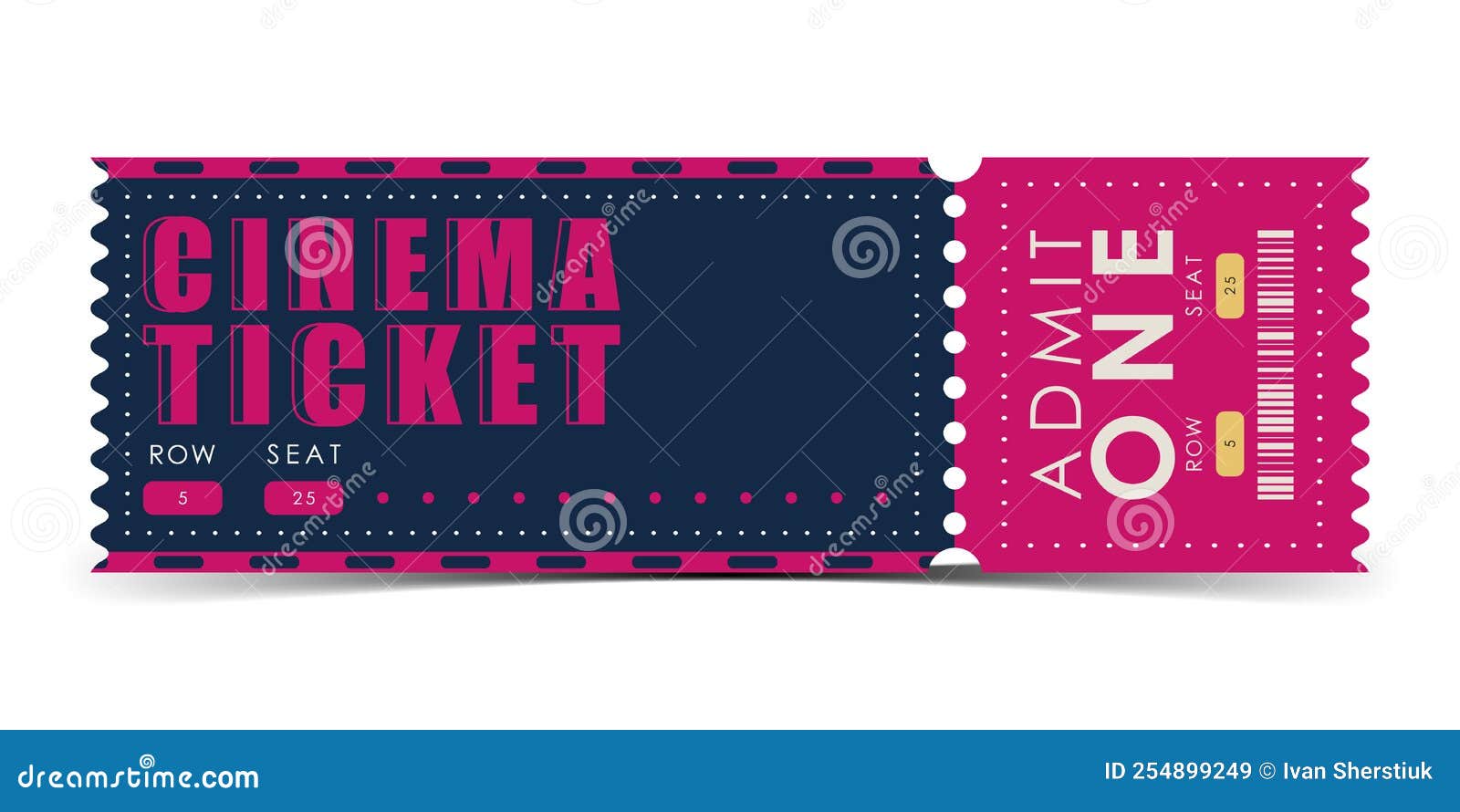 Cinema Ticket Design. Modern Ticket Card Template. Vector Illustration