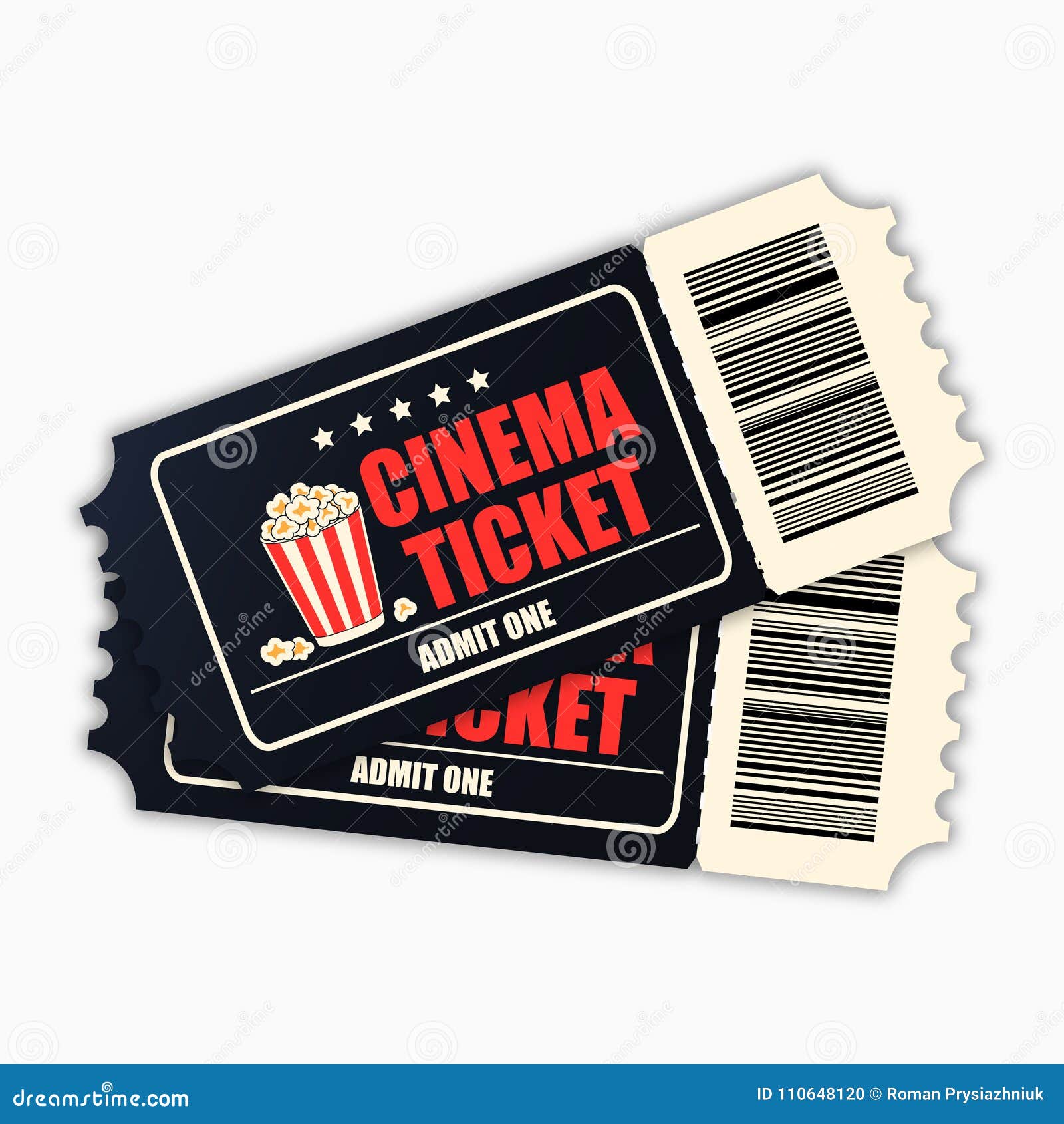 Cinema Ticket. Template of Black Realistic Movie Tickets Isolated on Cinema Ticket. Template of Black Realistic Movie Tickets Isolated on