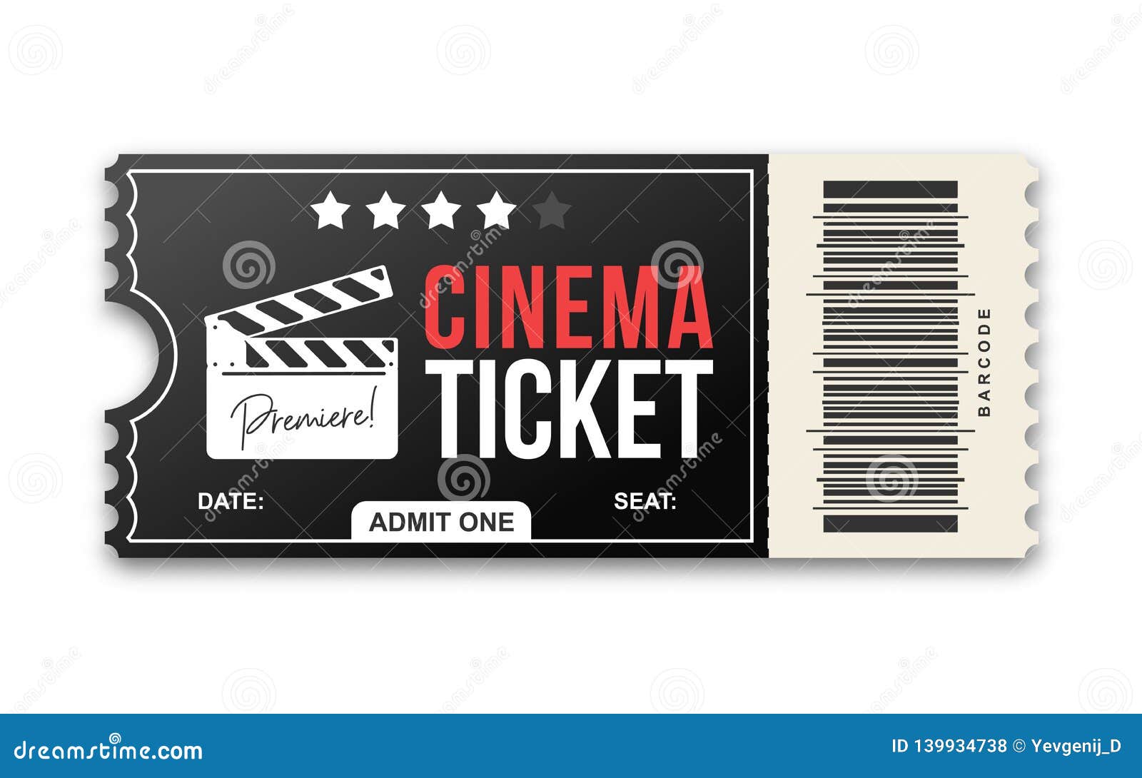 Cinema Ticket On White Background Movie Ticket Template Black And Red Colors Stock Vector Illustration Of Mockup Movie 139934738