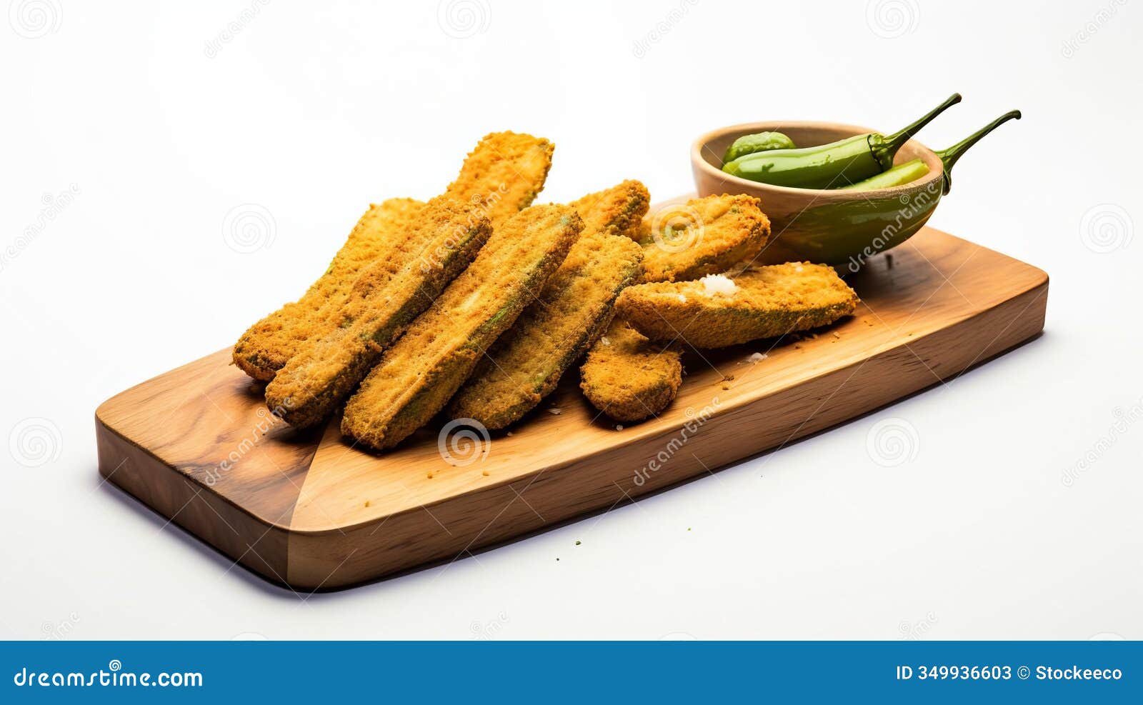 cinematic fried okra image on wooden board background