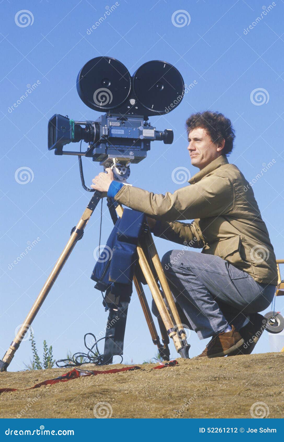 A Cinematographer Setting Up His Camera, Los Angeles, CA Editorial