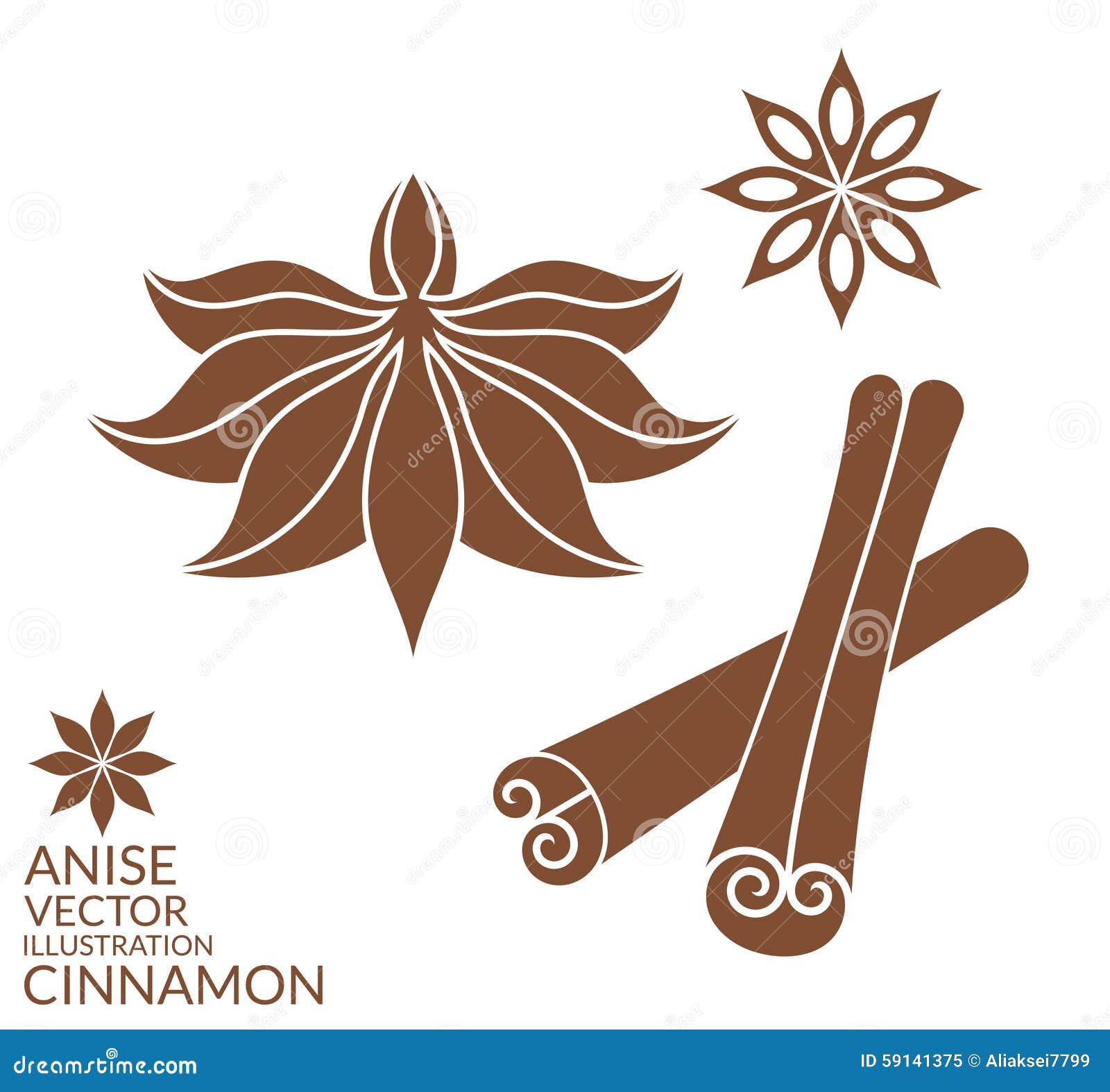 Cinnamon And Anise Stars Set Isolated On White Background. Kitchen