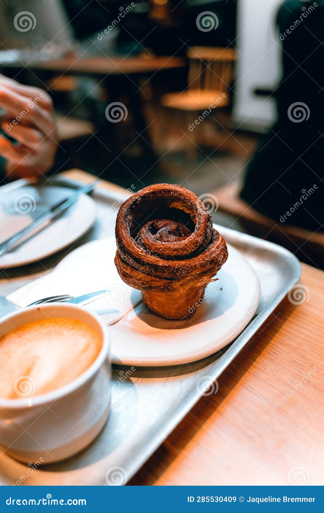 Cinnamon Bun and Coffee on a Table in London Cafe Stock Image Image