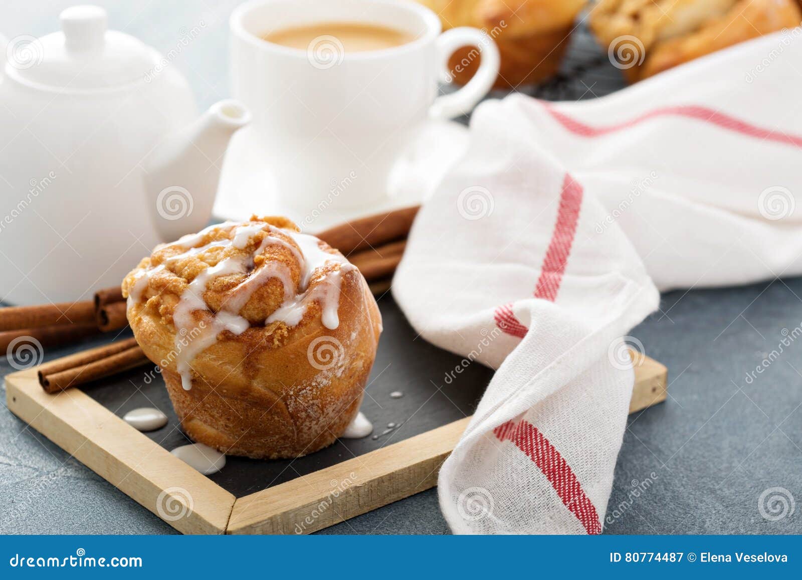 Cinnamon Bun with Glaze for Breakfast Stock Image Image of closeup