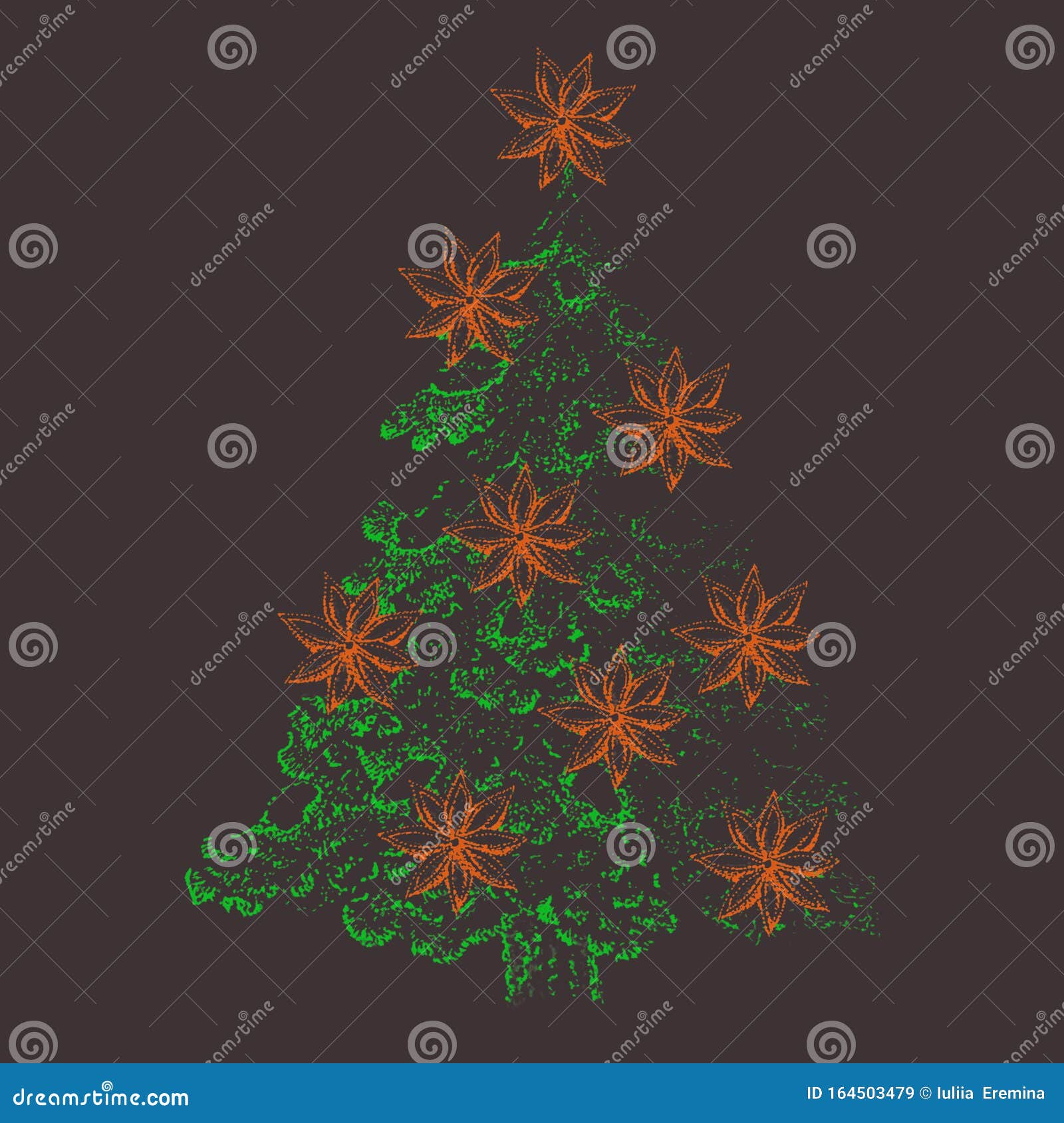 Cinnamon and Christmas Tree in Pointillism Technique Stock Illustration