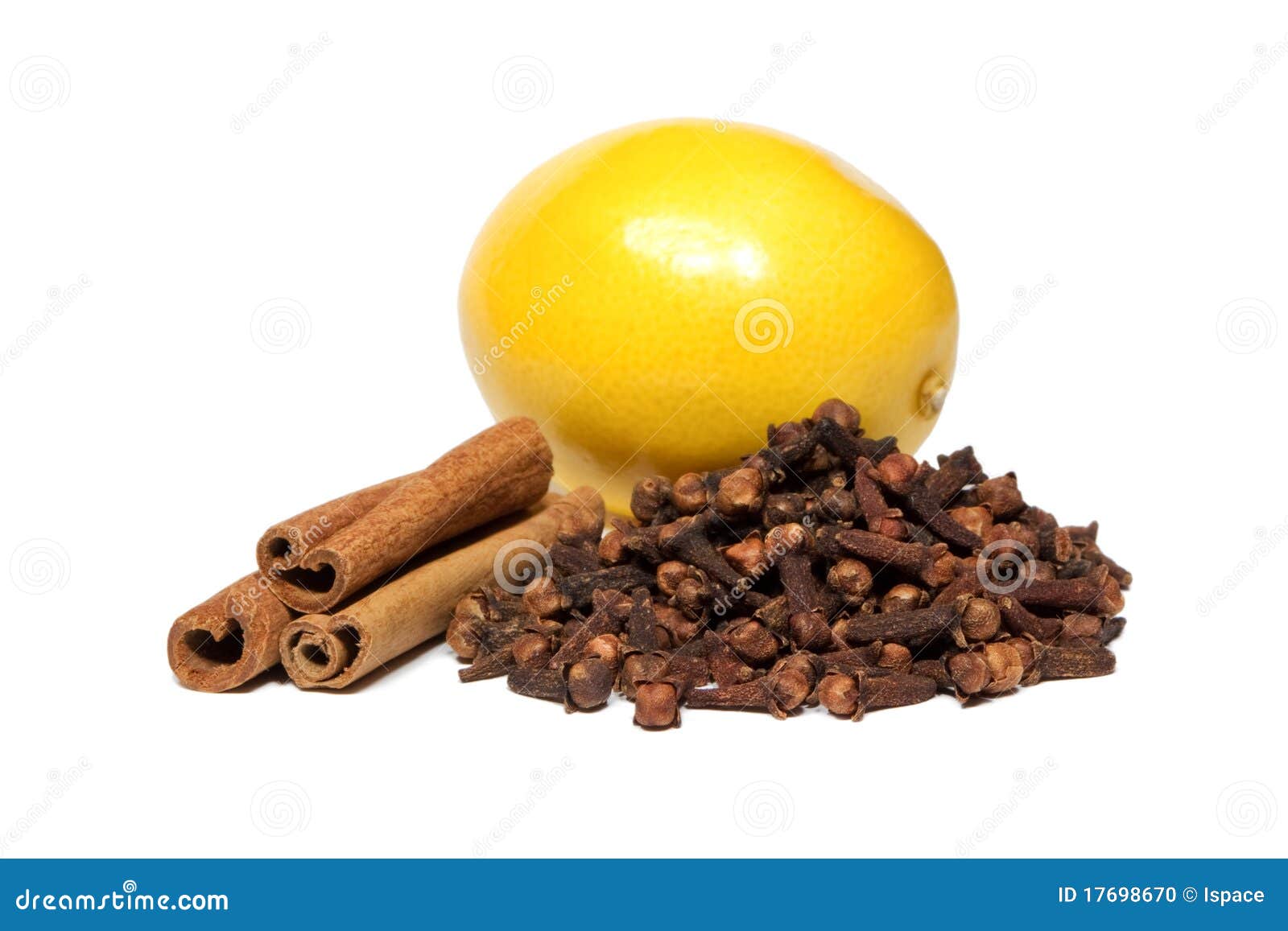 Cinnamon, clove and lemon stock photo. Image of brown 17698670
