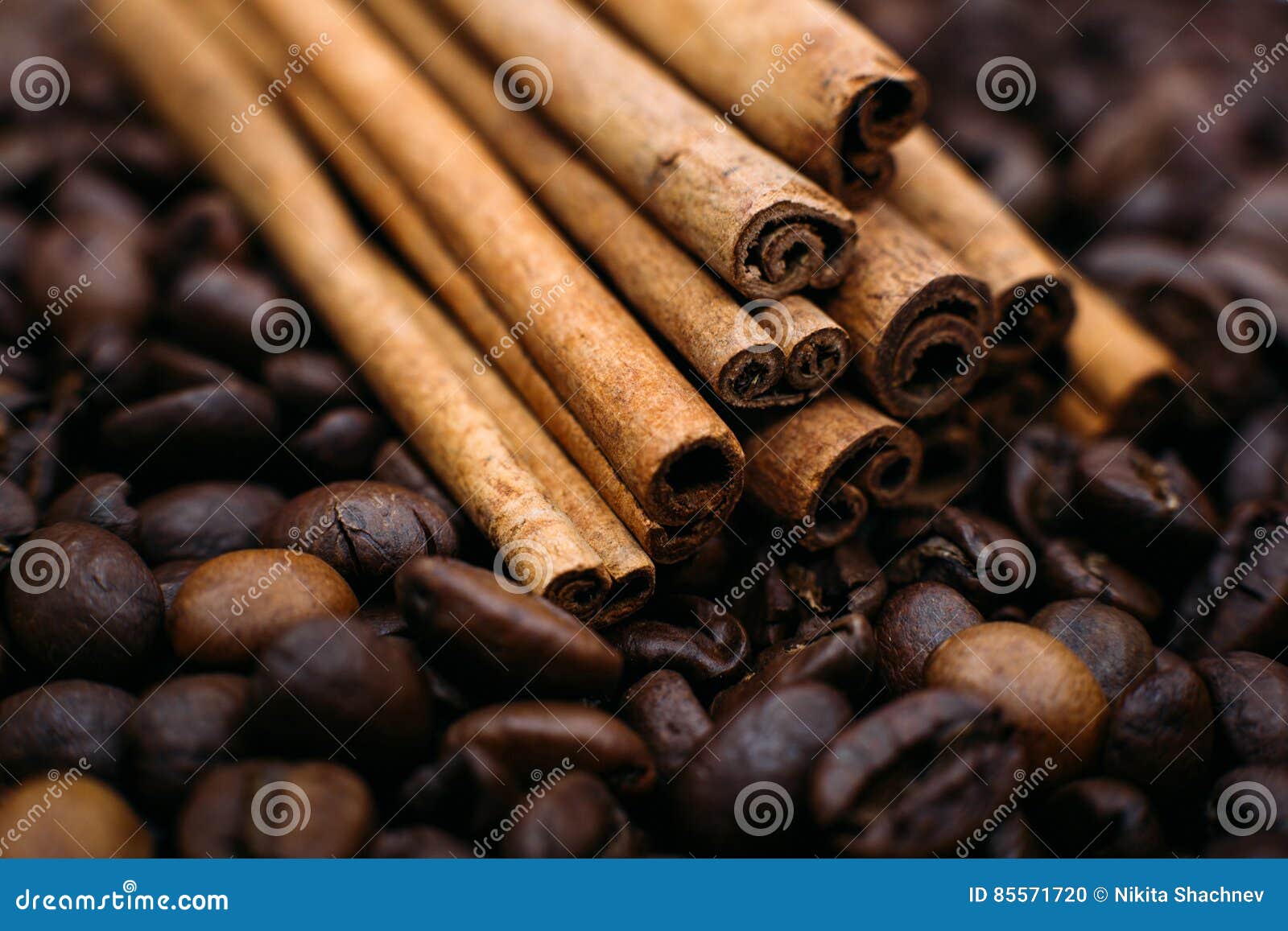 Cinnamon on Coffee Beans Closeup Stock Photo Image of dark, ingredient 85571720