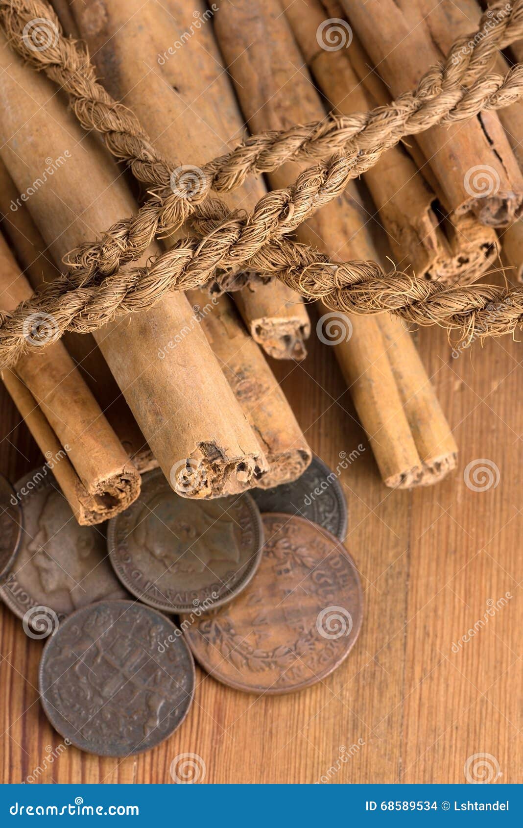 Cinnamon and the Old Colonial Coins Stock Photo Image of culinary