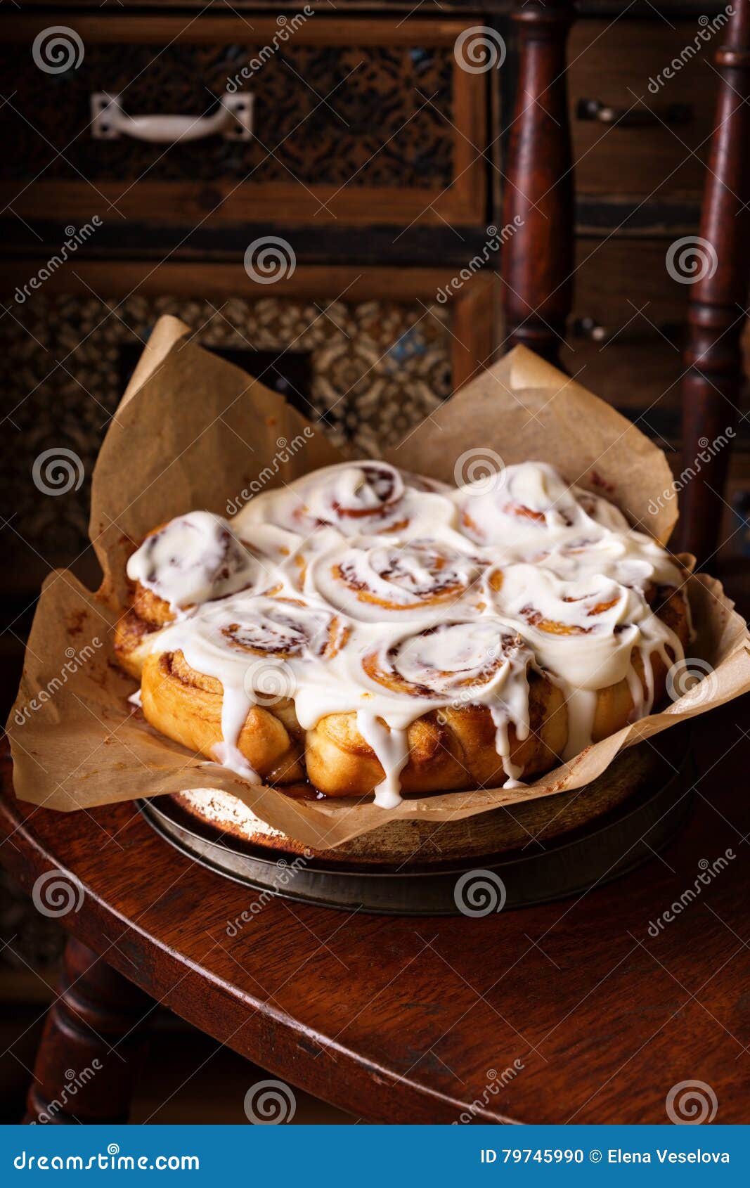 Cinnamon Rolls with Cream Cheese Glaze Stock Photo Image of desert