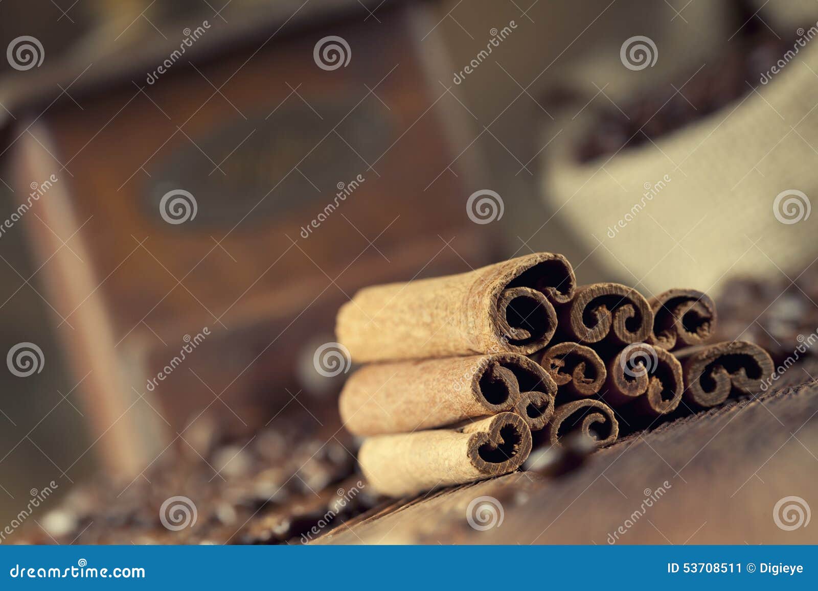 Cinnamon Sticks, Coffee Grains and Grinder Stock Image Image of