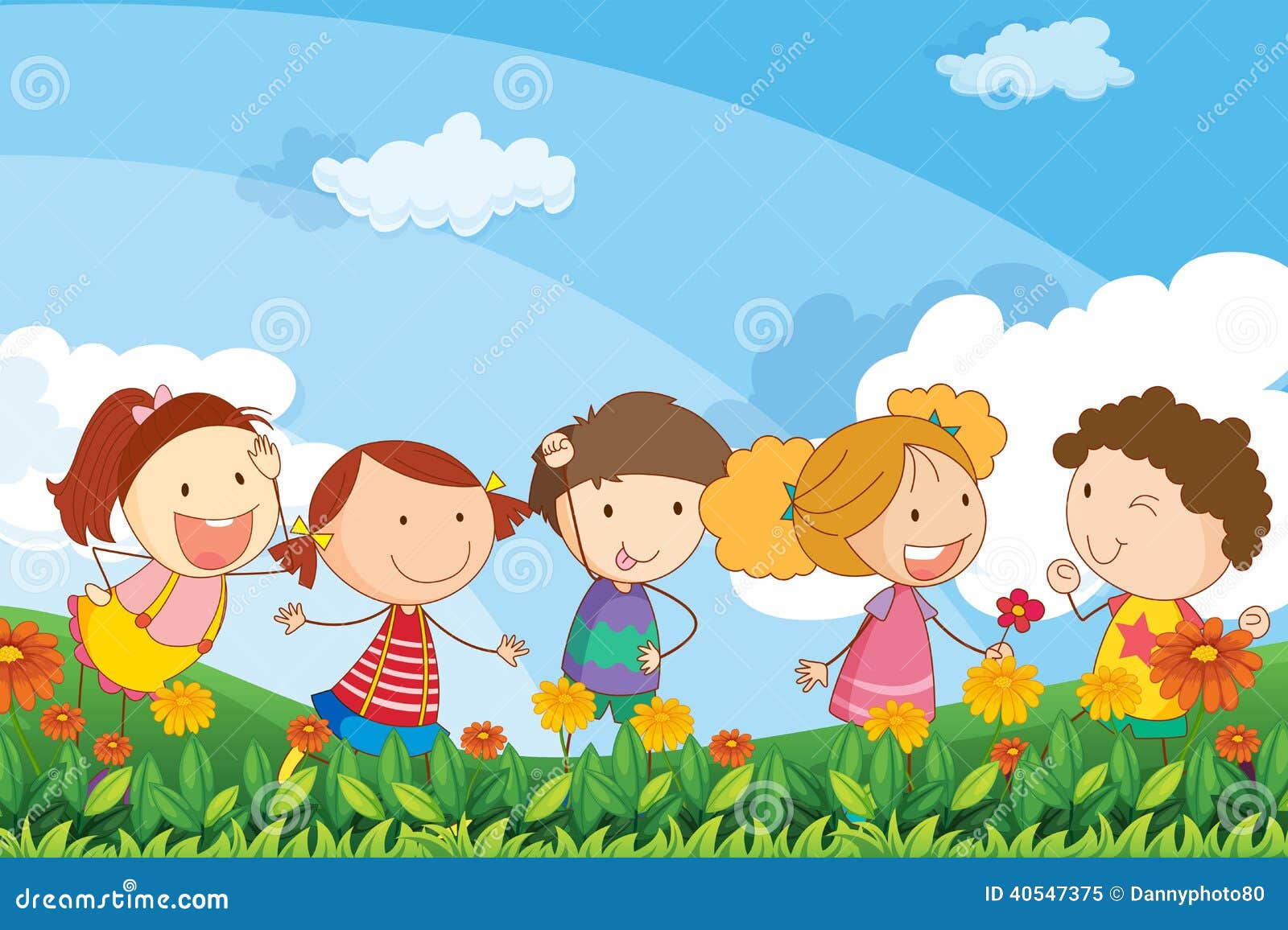 Cinque Bambini Adorabili Che Giocano Al Giardino Illustrazione Vettoriale Illustrazione Di Illustrazione Giungla