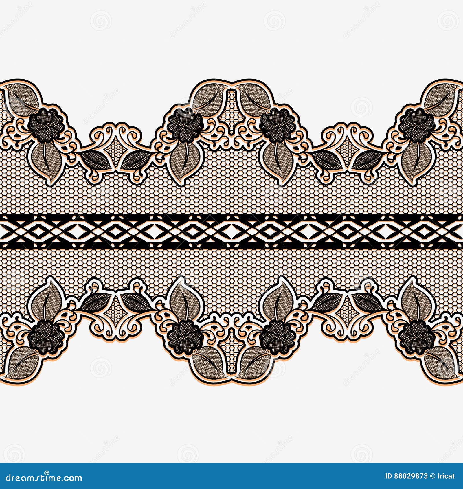 Cinta de encaje Frontera horizontal inconsútil del cordón Decoración del ornamento floral para scrapbooking Ilustración del vector