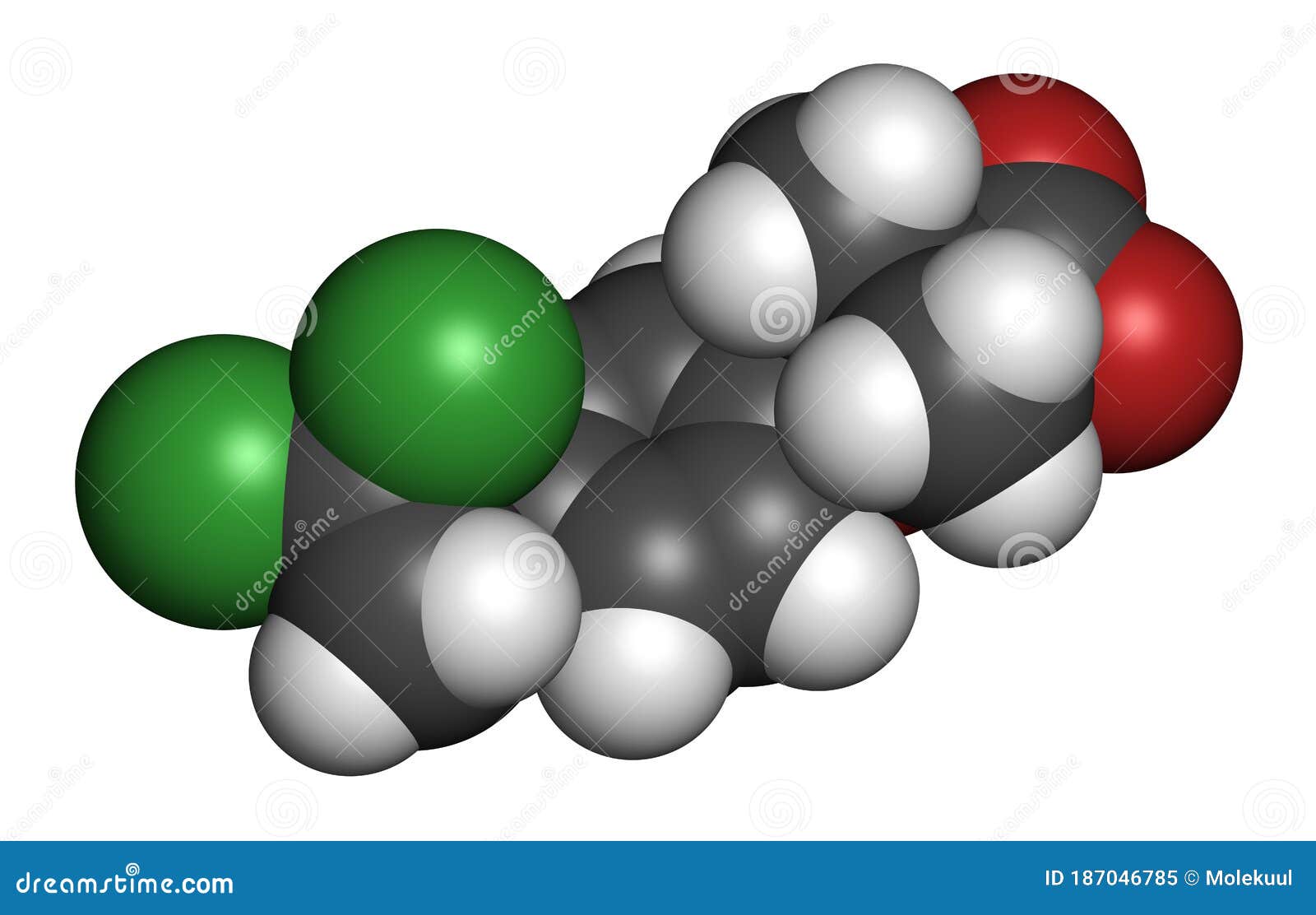 ciprofibrate hyperlipidemia drug molecule (fibrate class). 3d rendering. atoms are represented as spheres with conventional color