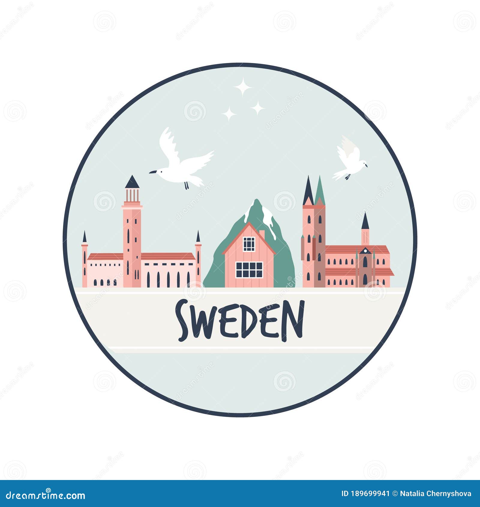 circle abstract  with landmarks of sweden. explore sweden concept image