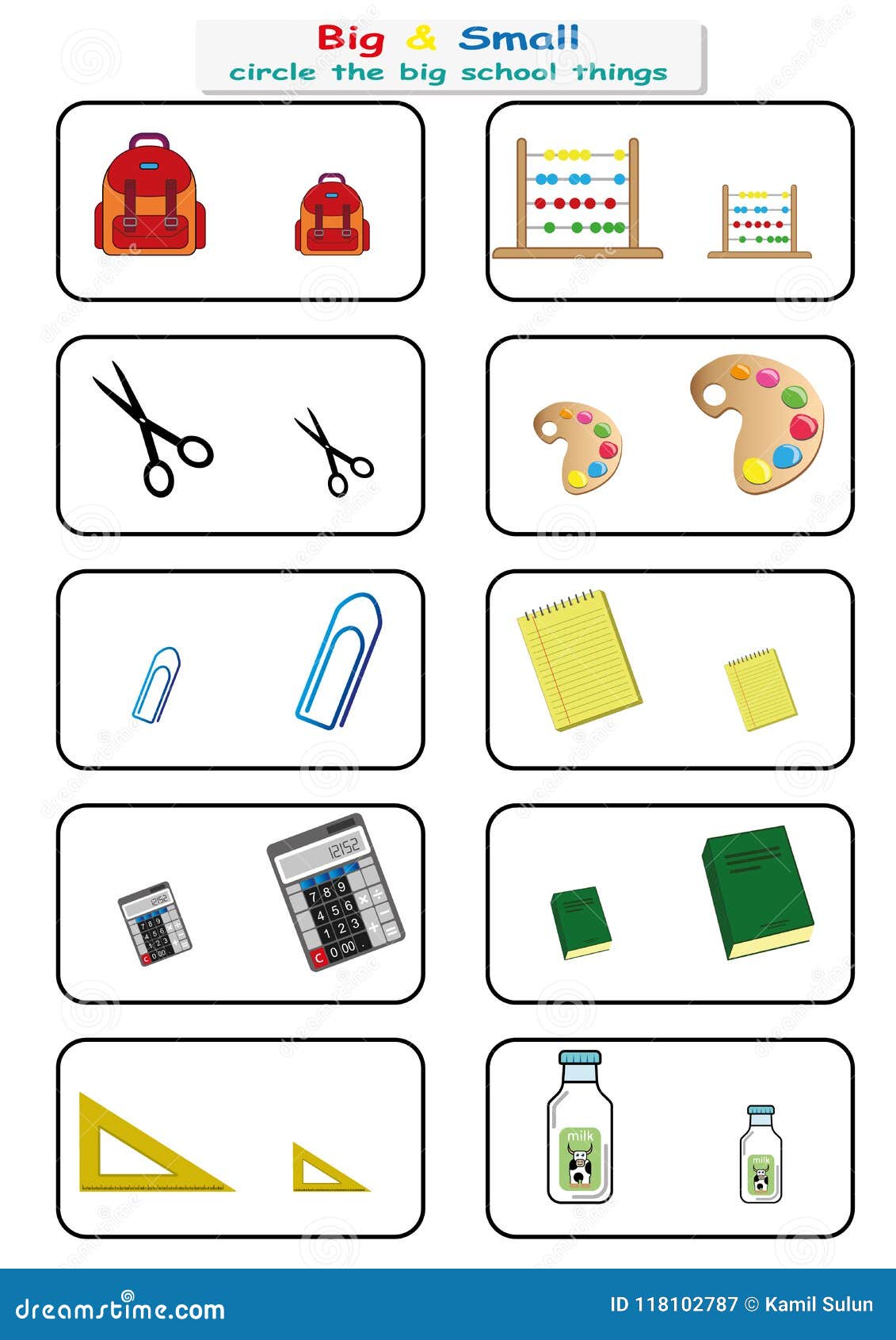 circle the big school things find big or small worksheet for kids opposite worksheet stock illustration illustration of figure basic 118102787