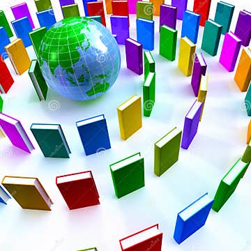 Circle of Colorful Books Around a Globe Stock Illustration ...