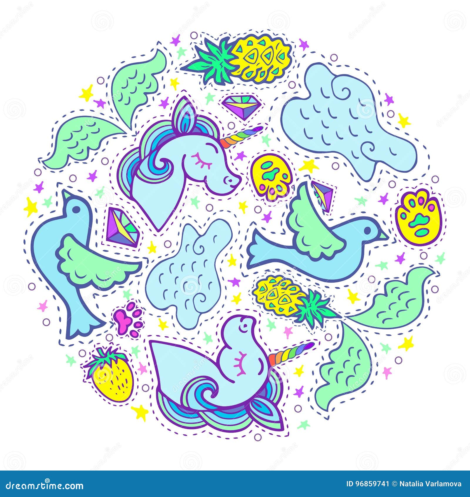 Download Circle Concept With Unicorn, Wings, Cloud. Stock Vector ...