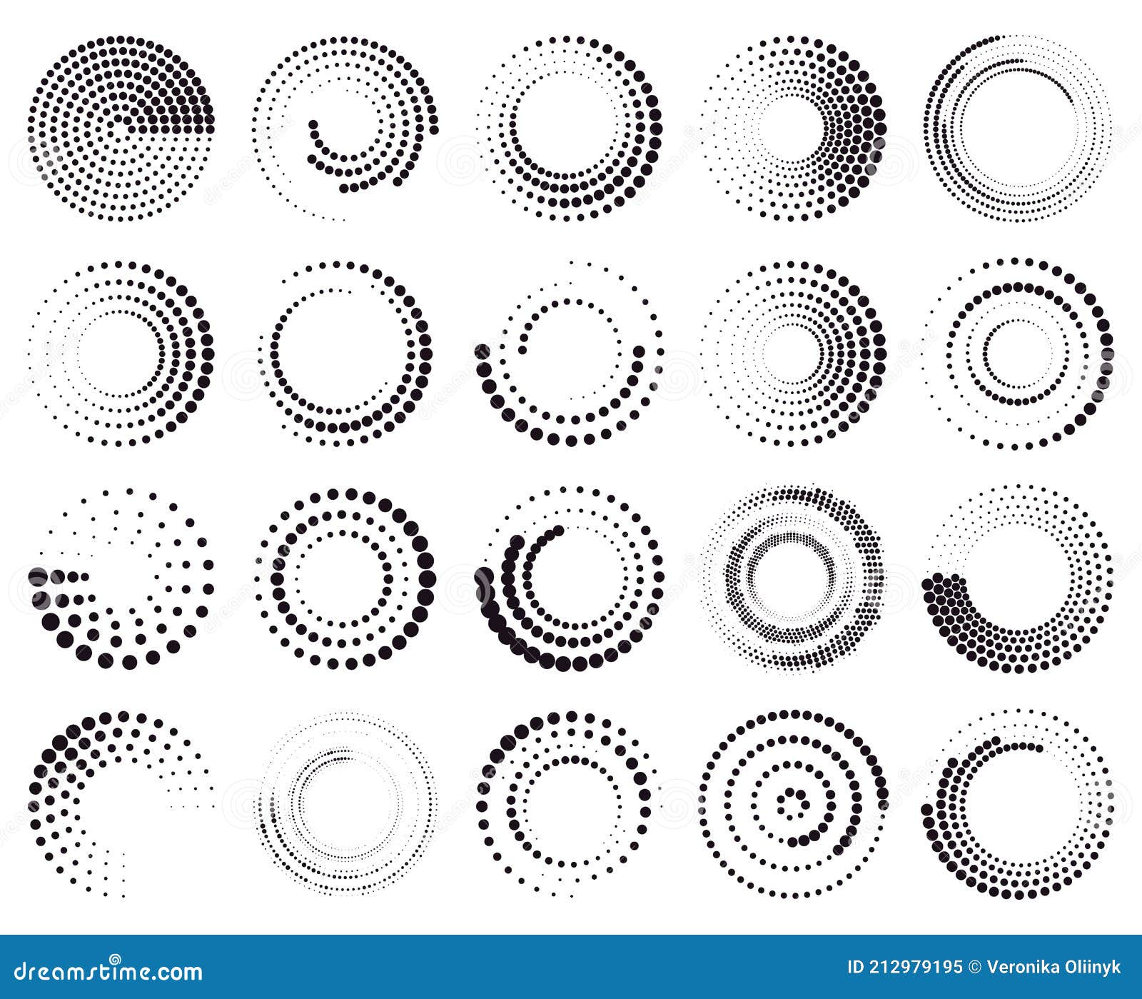 Circle Dotted Speed Lines. Abstract Round Halftone Circle Frames