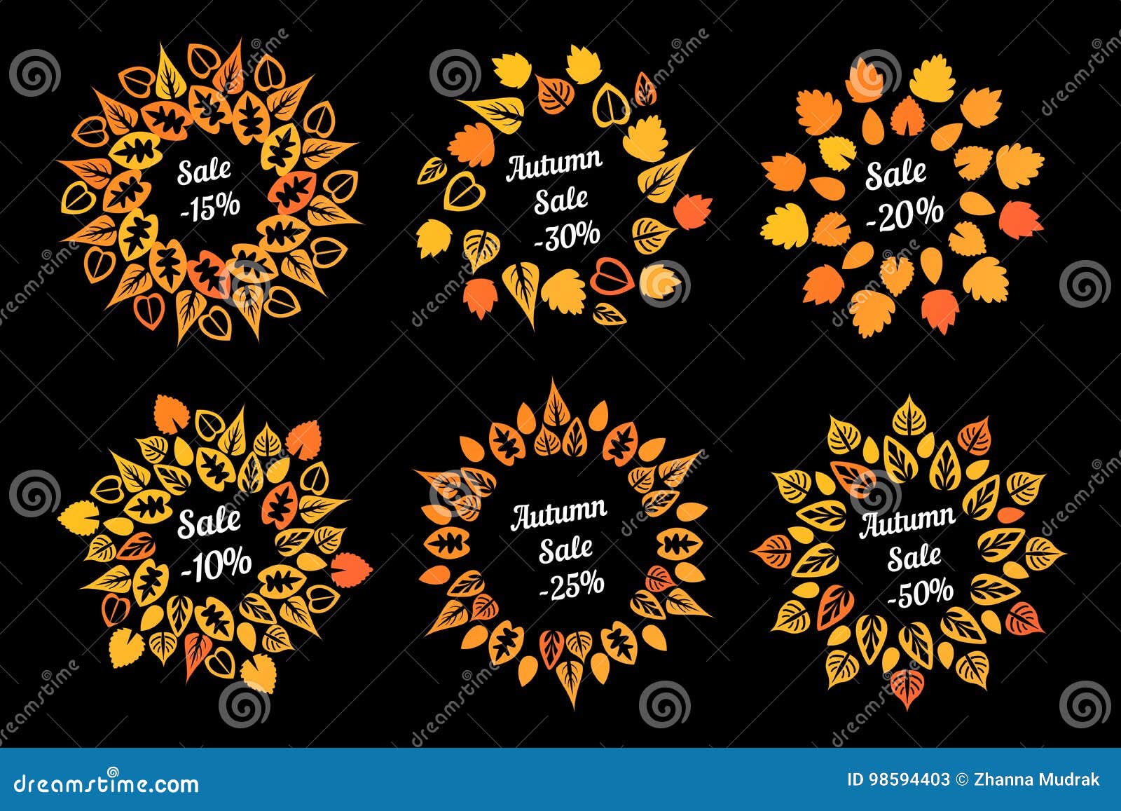 circle frame of orange leaves  on black background. eco autumn shopping sale. nature set. shop 