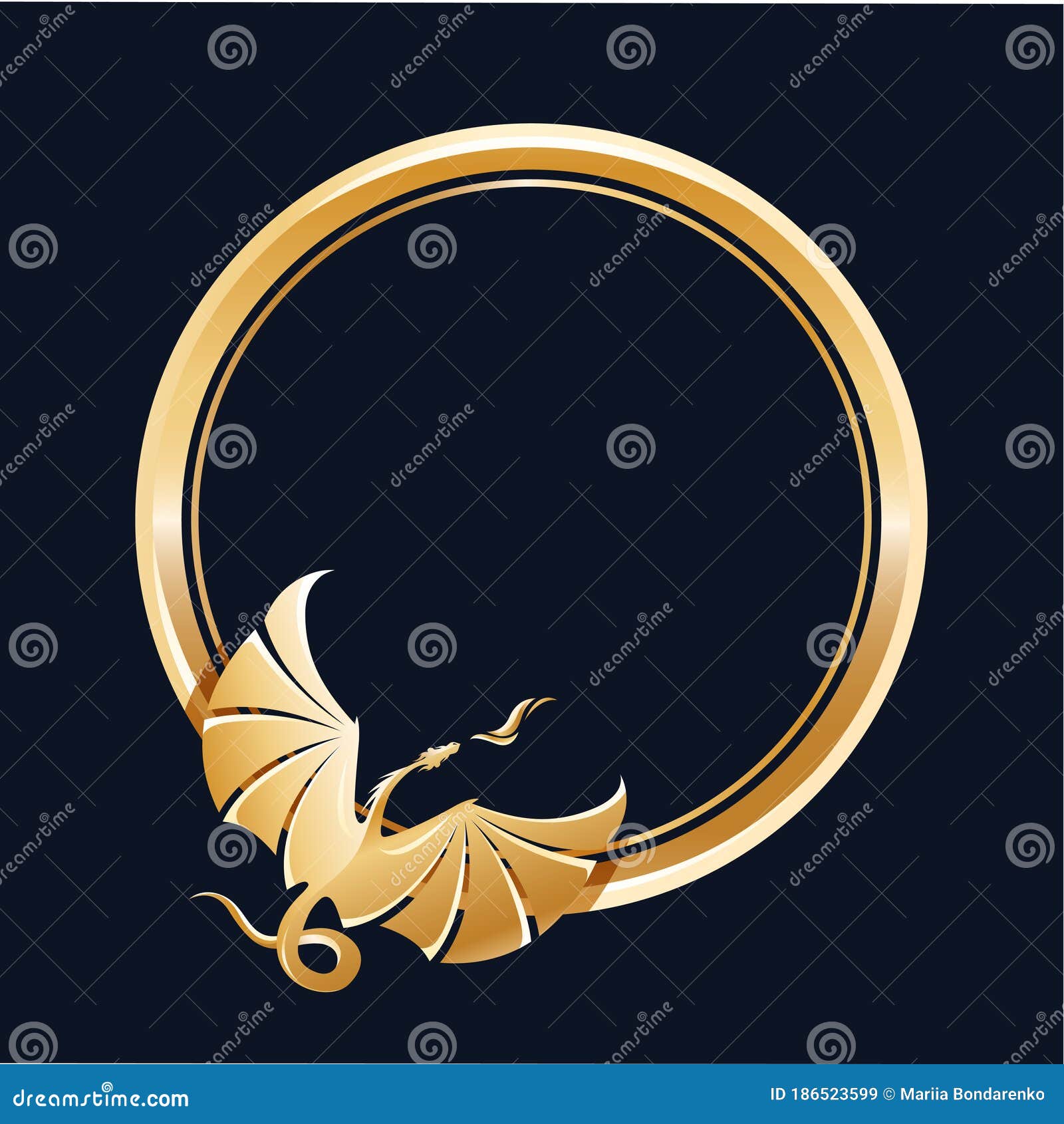 Circle Frame With Rising Flying Golden Dragon Breathing Fire Stock Vector Illustration Of Circle Gothic
