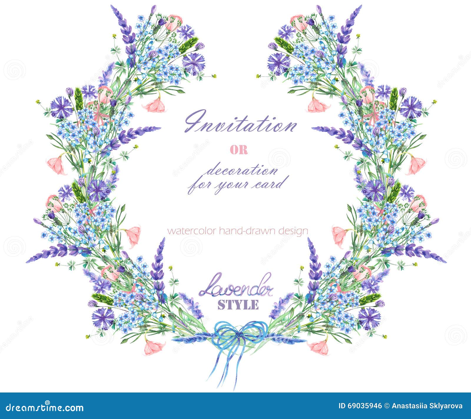 circle frame wreath floral design watercolor elements lavender cornflower forget me not eustoma flowers hand 69035946