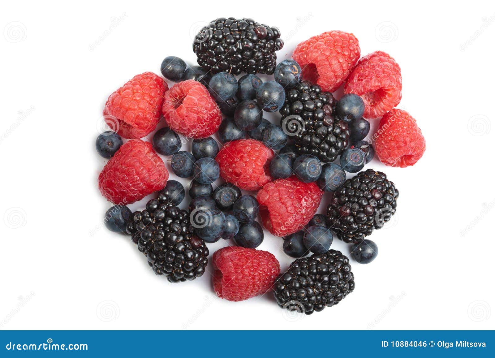 Circle of fresh berries isolated over white